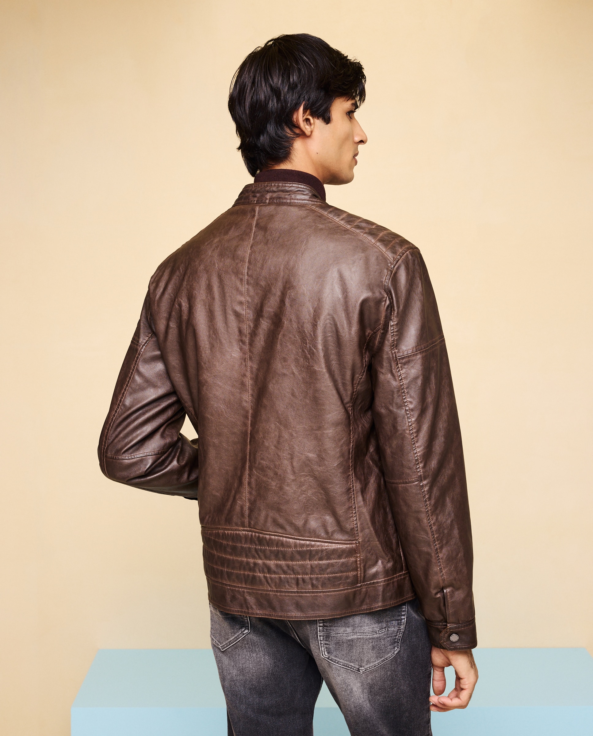 Cazadora polipiel acolchada tipo biker de hombre - Easy Wear - 740 Tabaco 740 Tabaco-3