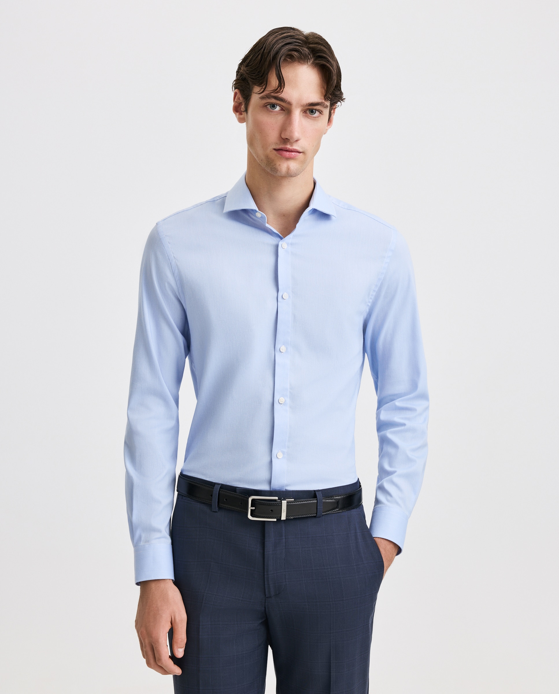 Camisa de hombre elástica estructura - Easy Wear - 410 Azul claro 440 Azulón-2