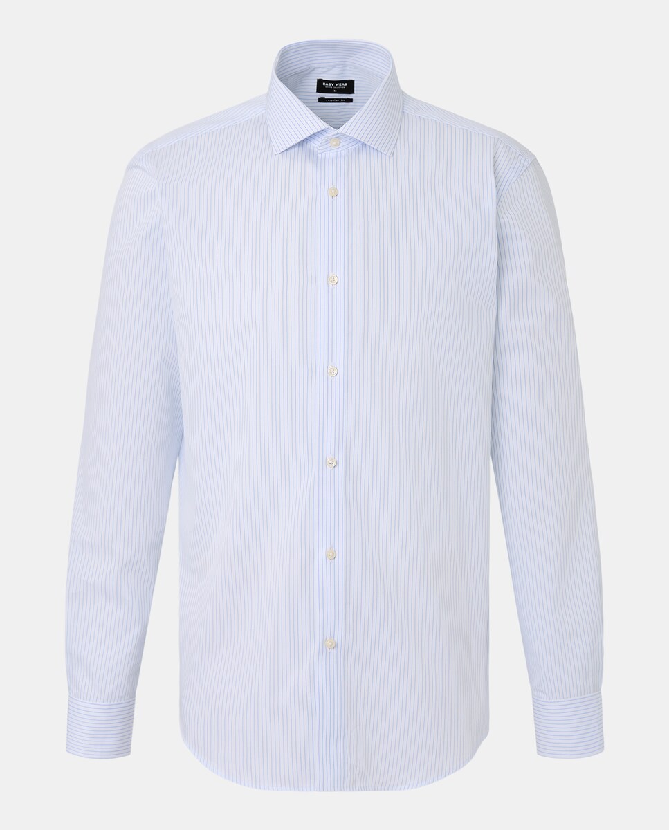 Camisa Clássica às Riscas Coolmax 410 Azul Claro-5