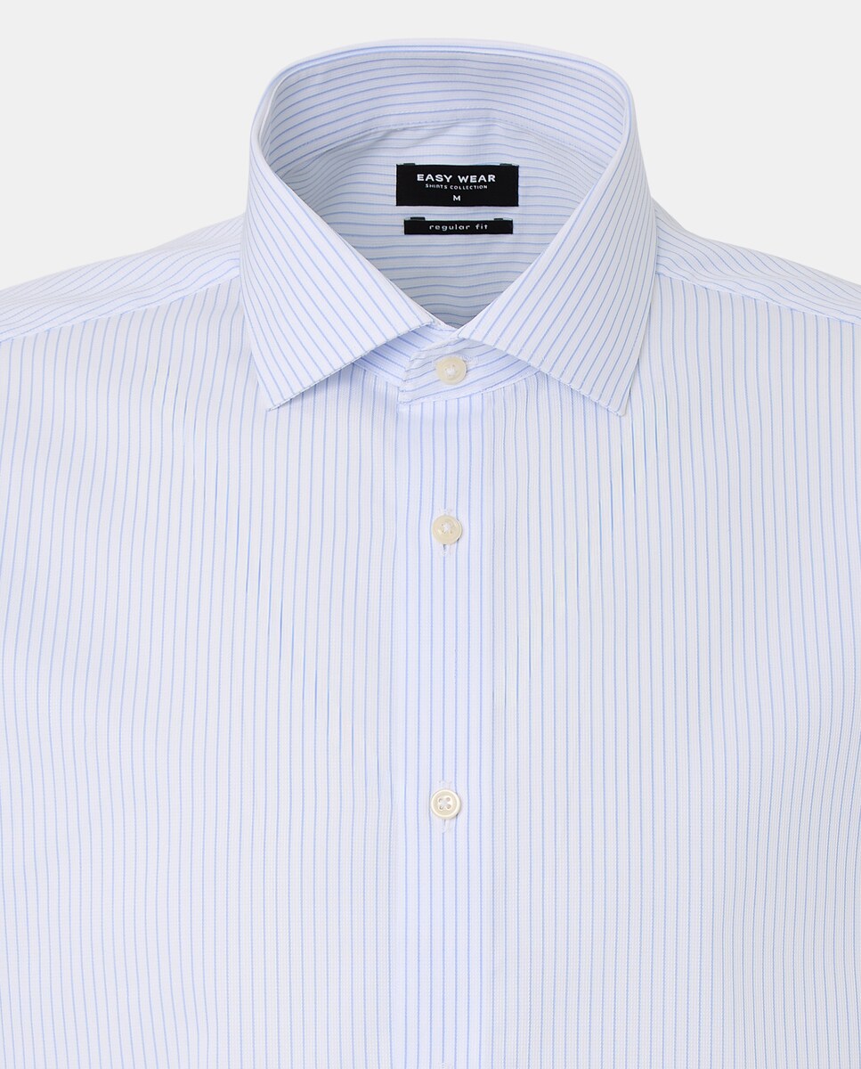 Camisa Clássica às Riscas Coolmax 410 Azul Claro-6