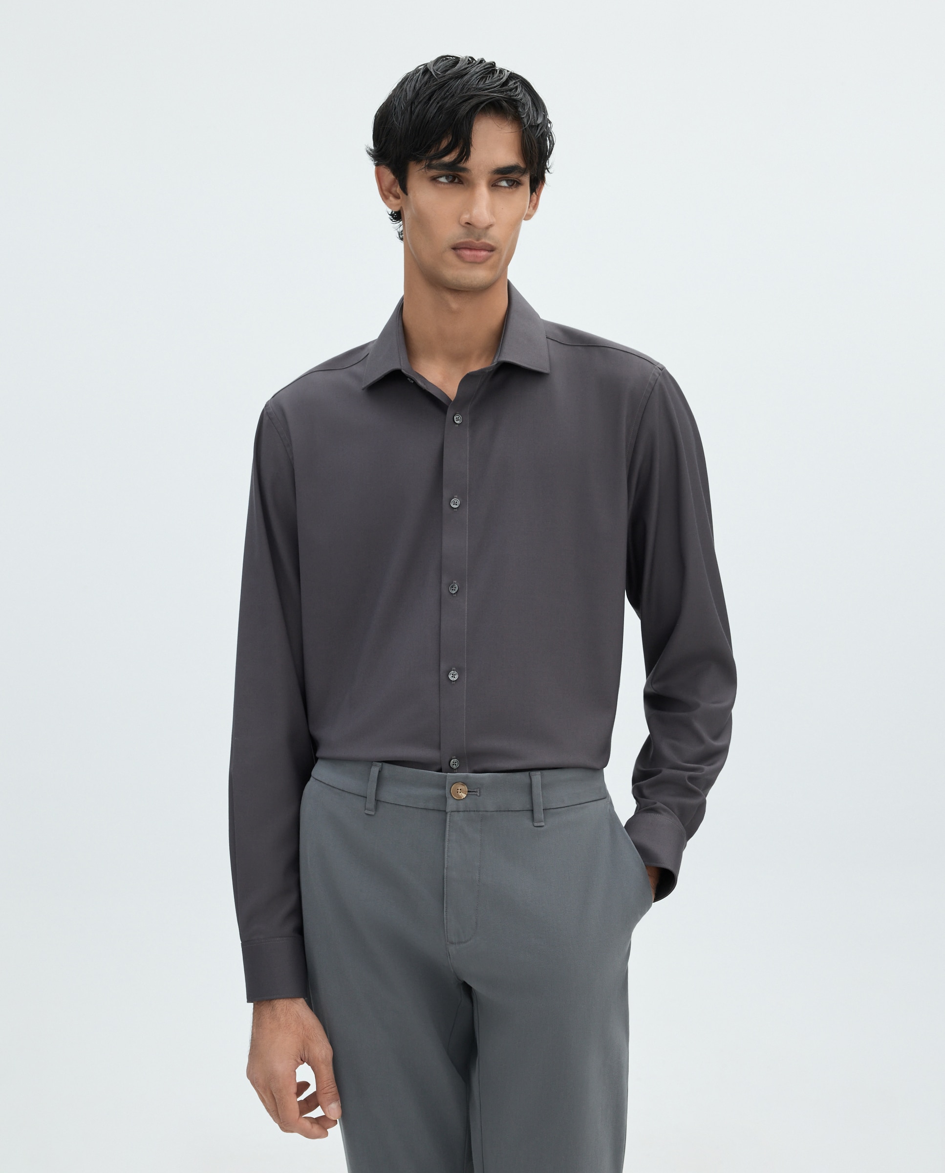 Camisa para hombre manga larga lisa - Easy Wear - Marrón Marrón-1