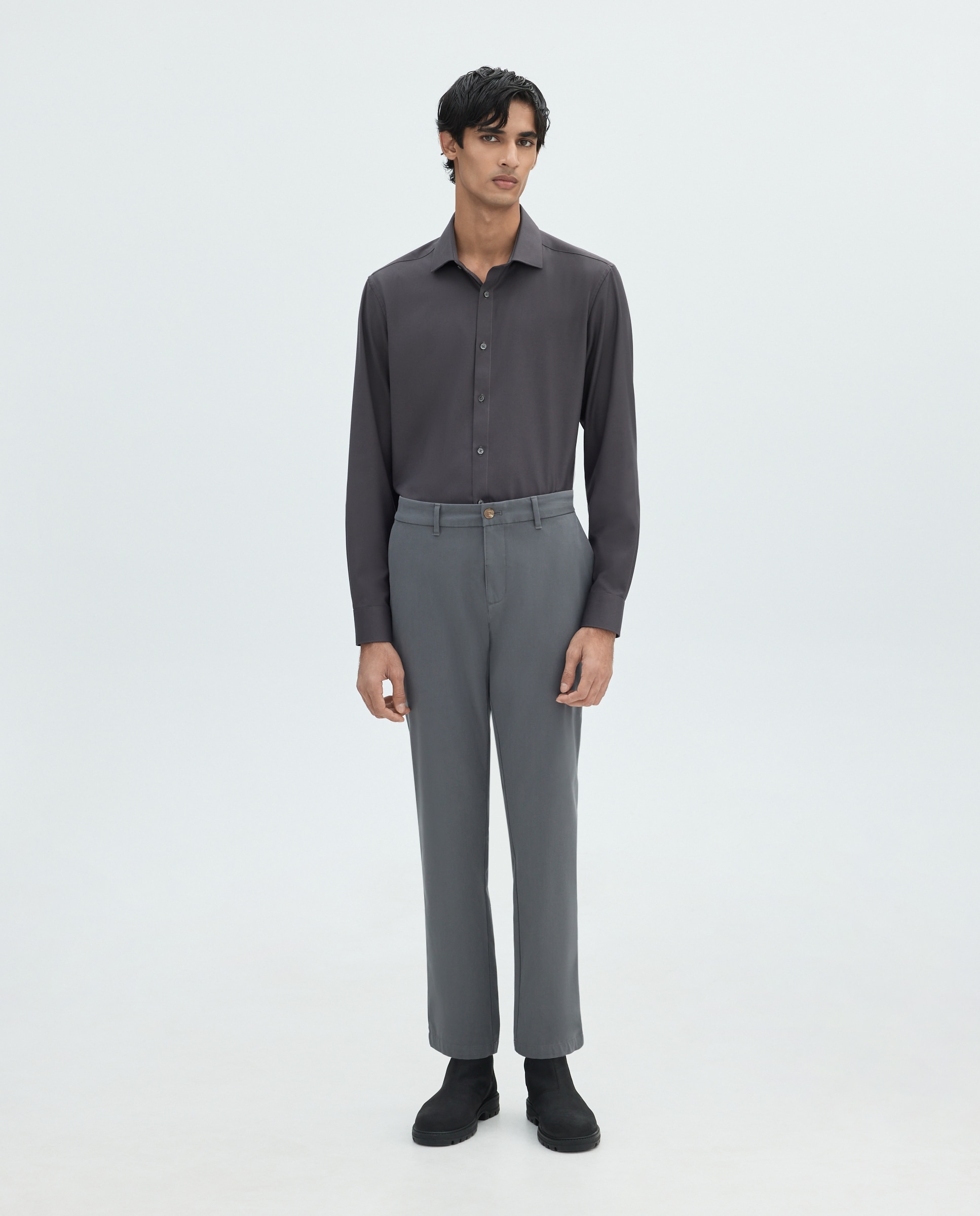 Camisa para hombre manga larga lisa - Easy Wear - Marrón Marrón-2