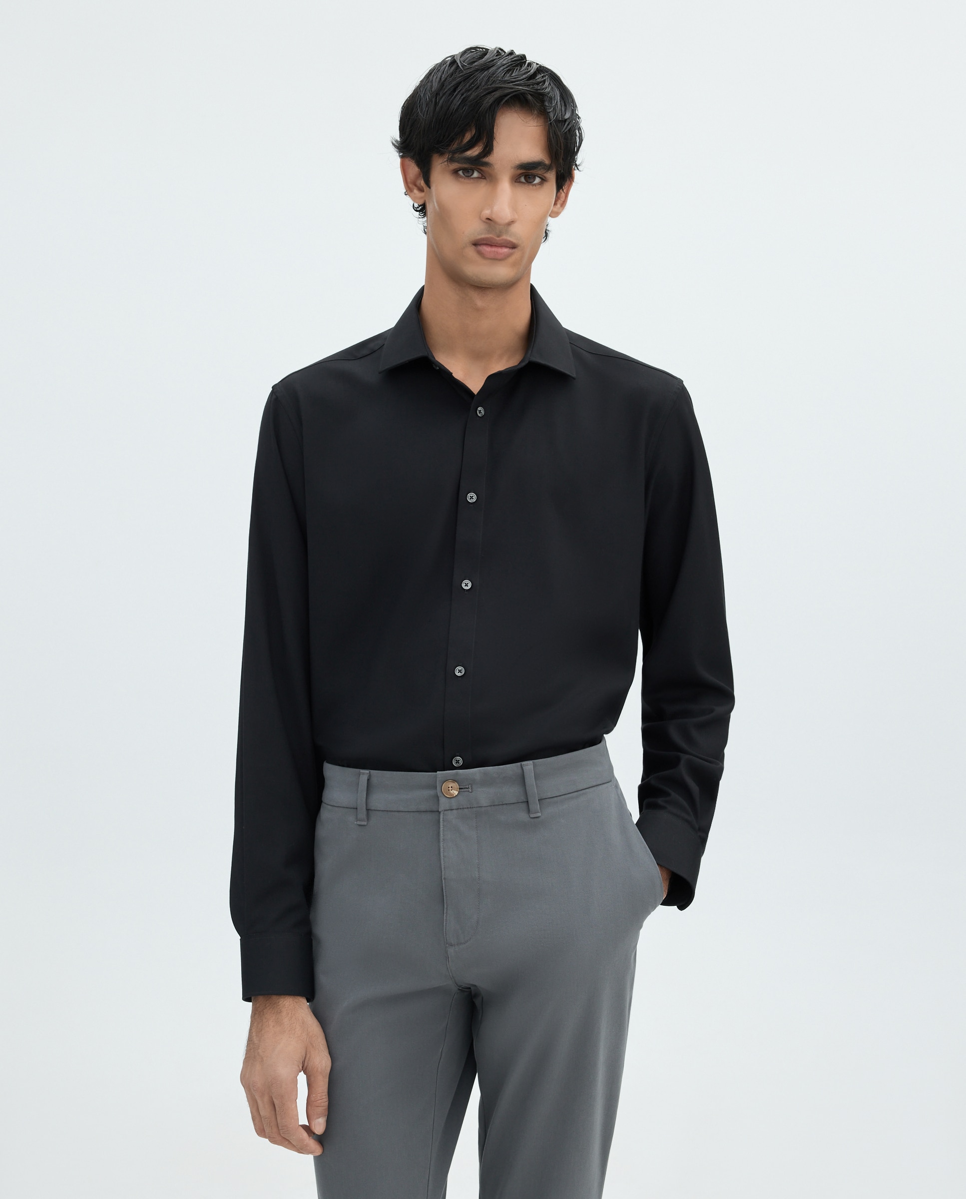 Camisa para hombre manga larga lisa - Easy Wear - Negro Negro-1