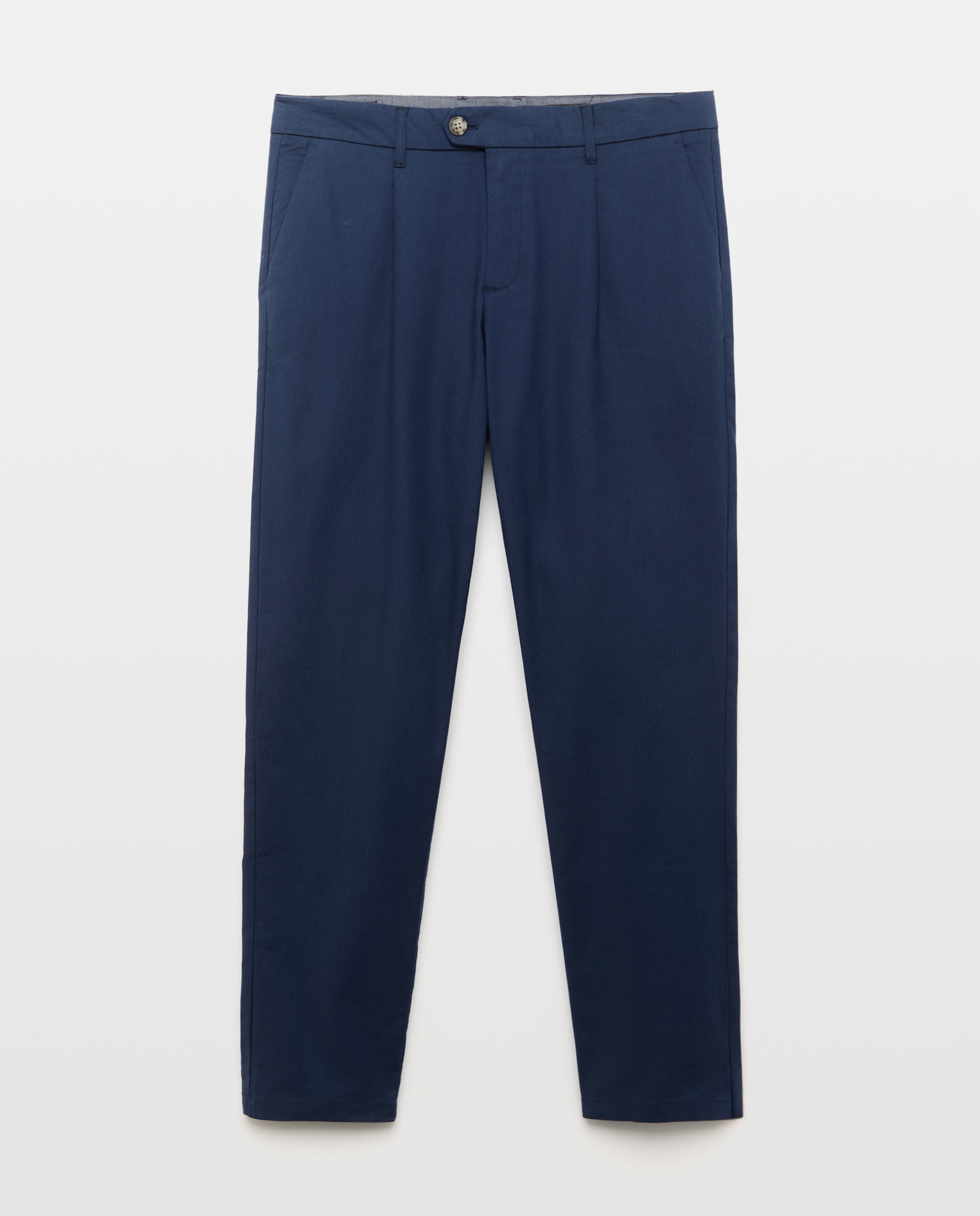 Calças Chino com Pinça Azul-marinho-4