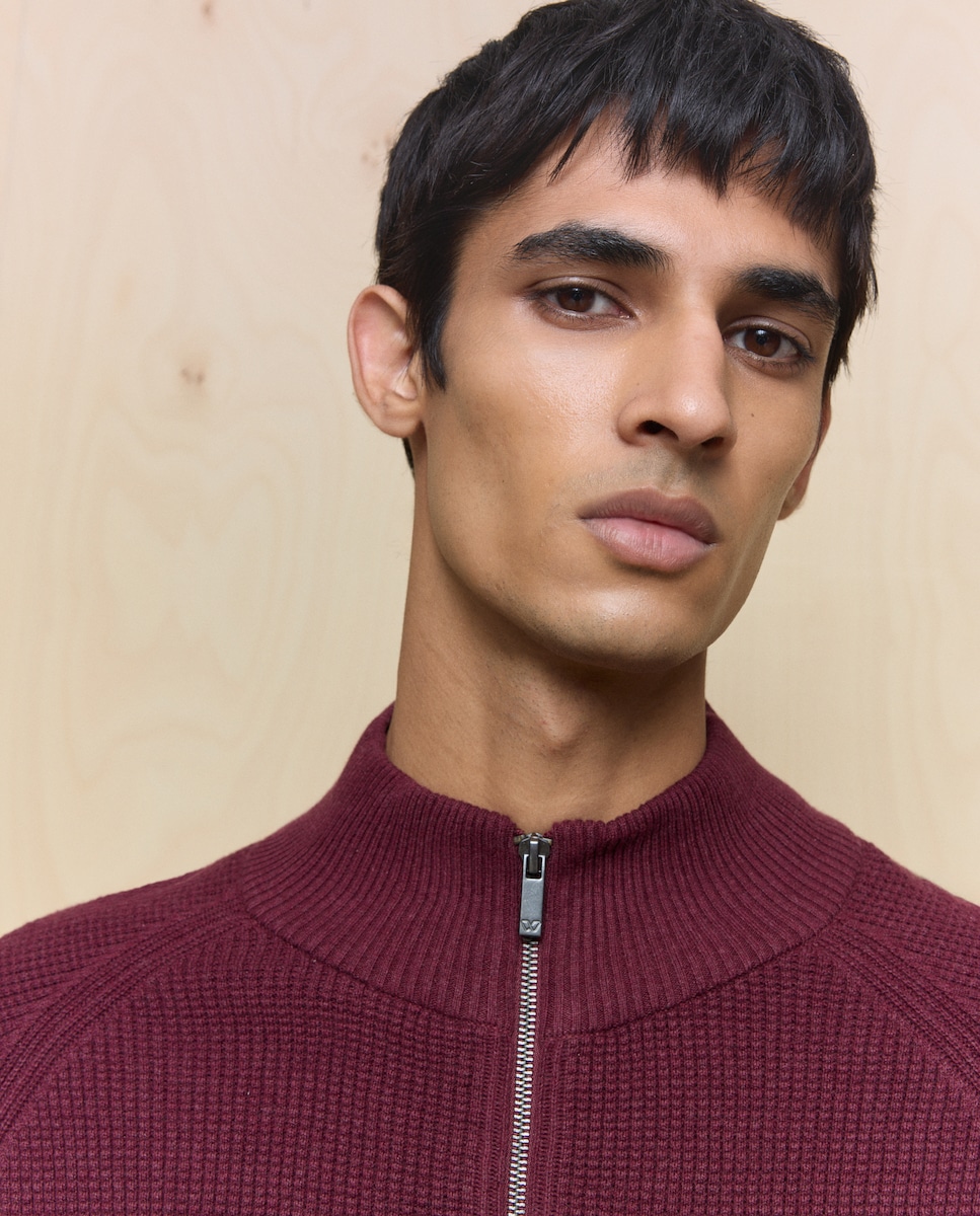 Cardigan com Fecho de Correr Bordeaux-1