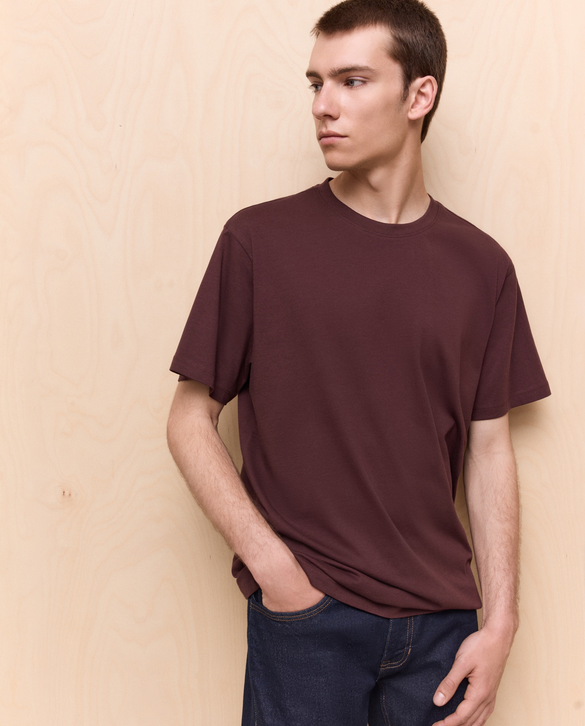 Camiseta lisa cuello redondo de hombre - Easy Wear - Burdeos Burdeos-1