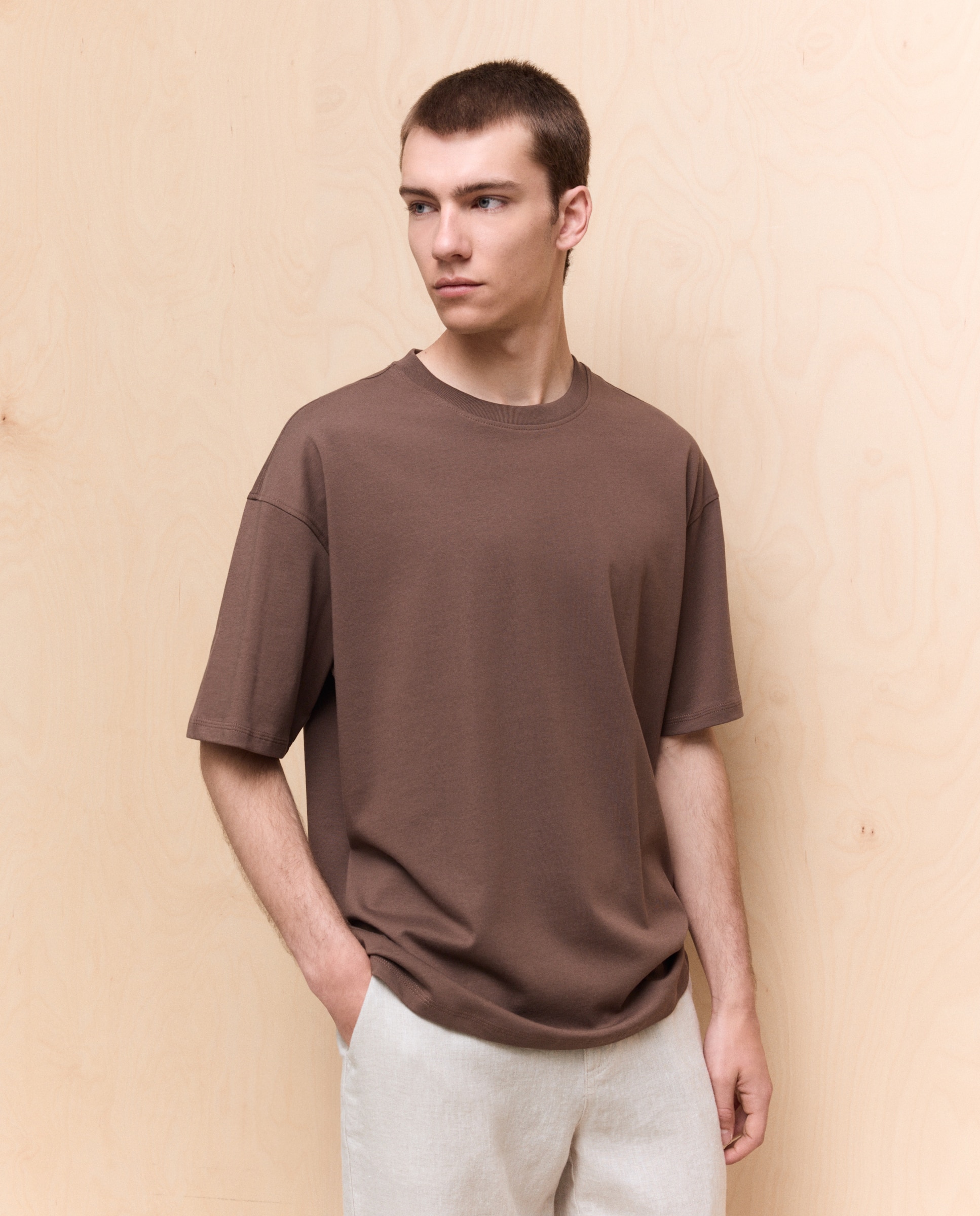 Camiseta lisa manga corta de hombre - Easy Wear - Marrón Marrón-1