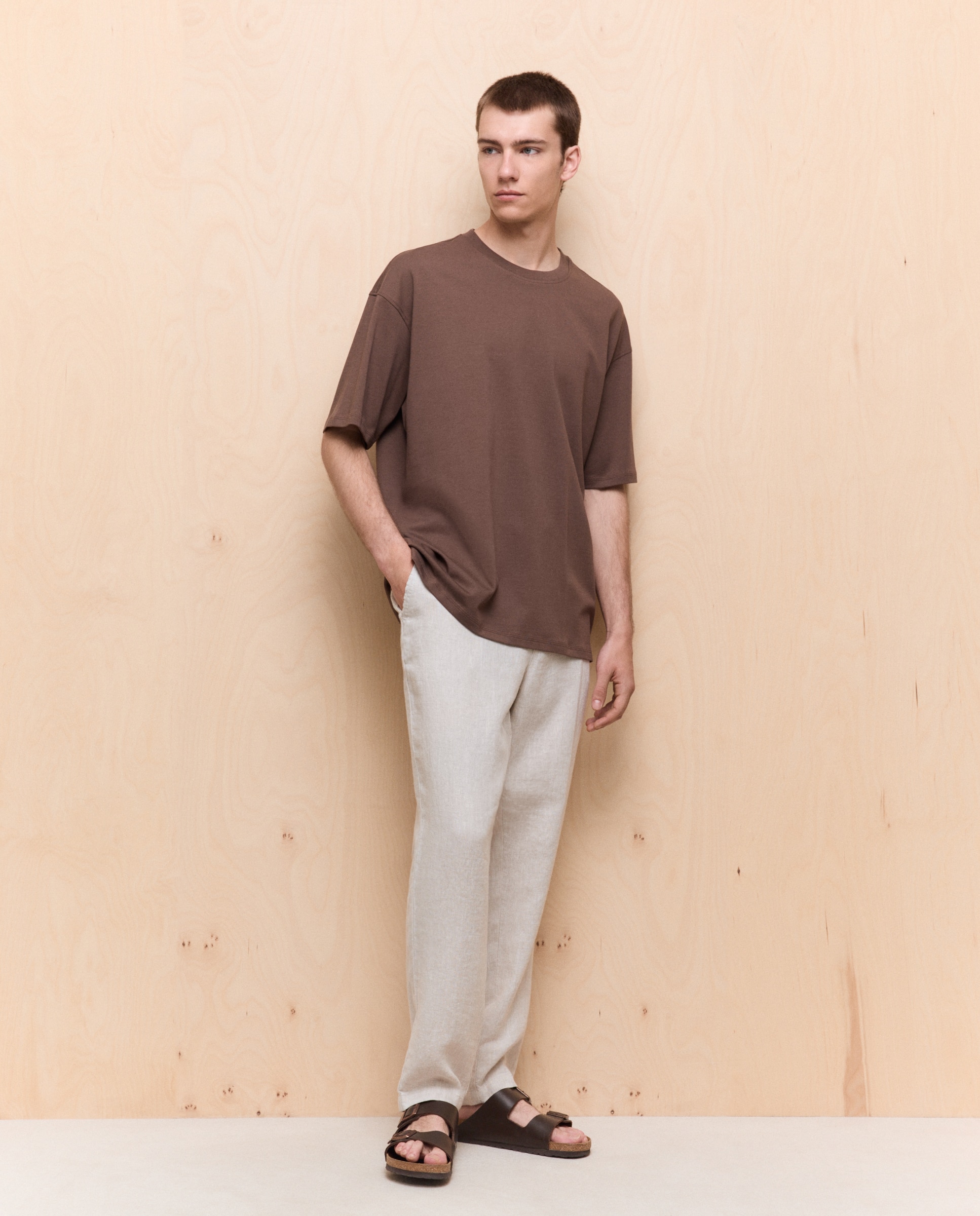 Camiseta lisa manga corta de hombre - Easy Wear - Marrón Marrón-2