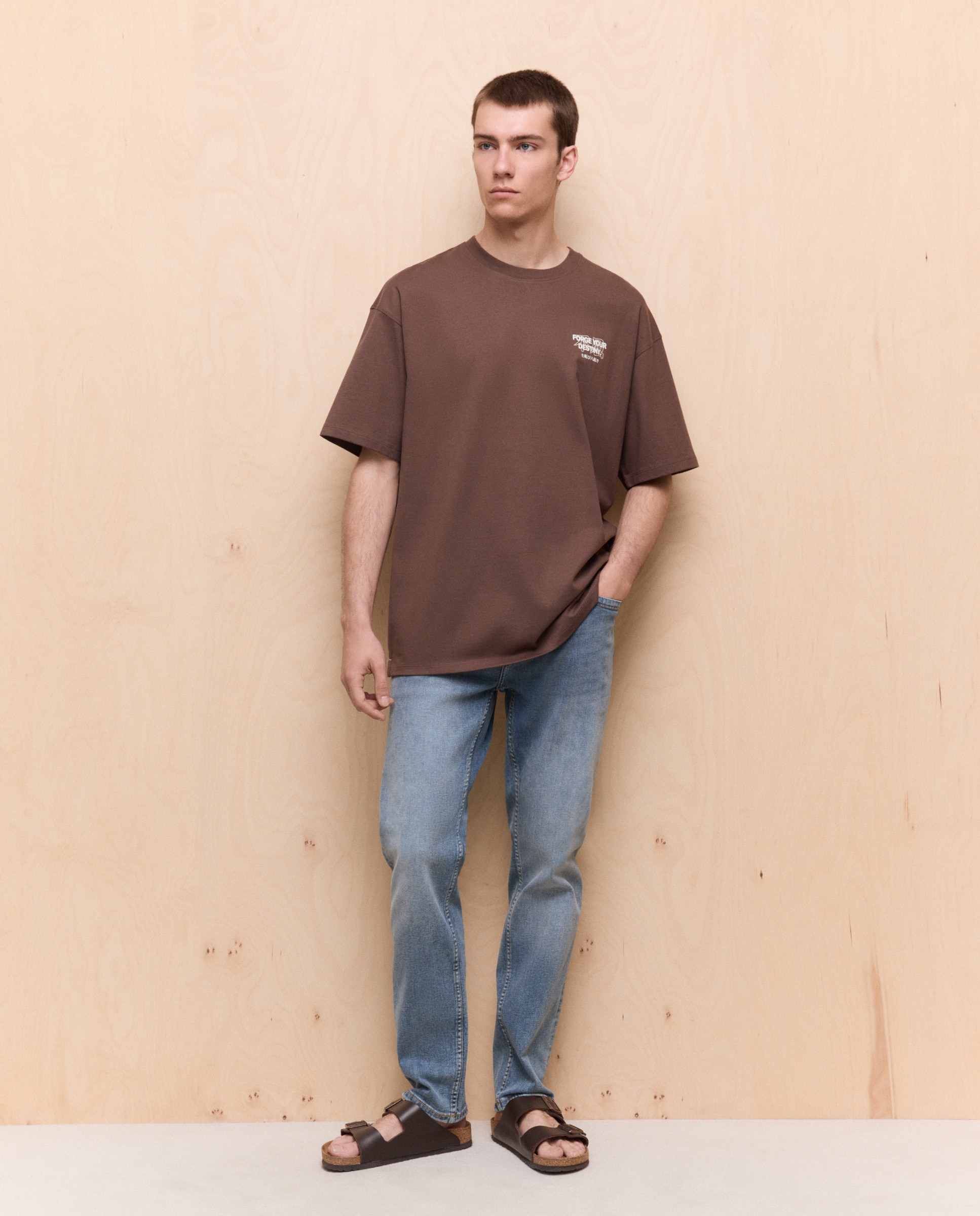 Camiseta estampada manga corta de hombre - Easy Wear - Marrón Marrón-2