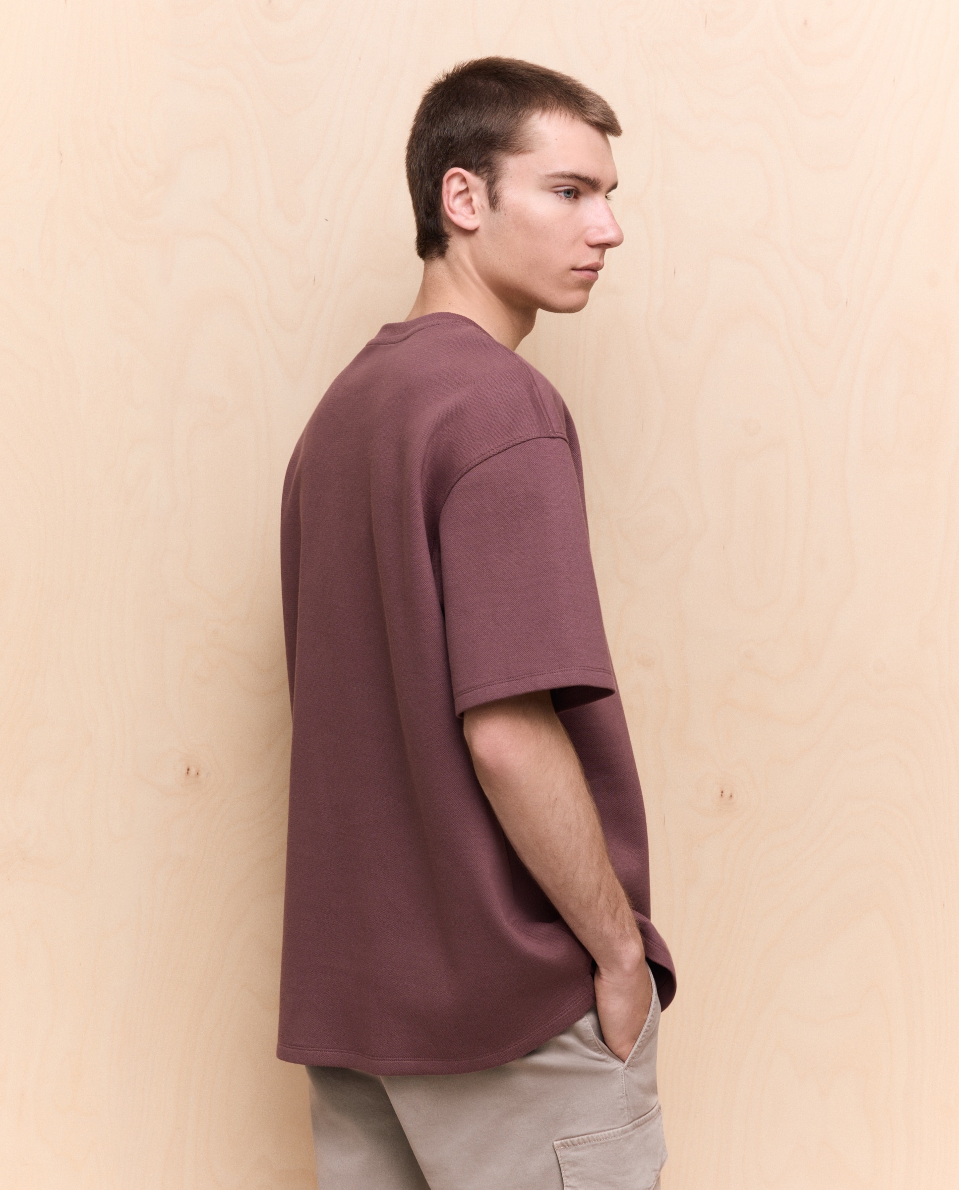 Camiseta lisa piqué de hombre - Easy Wear - Burdeos Burdeos-3
