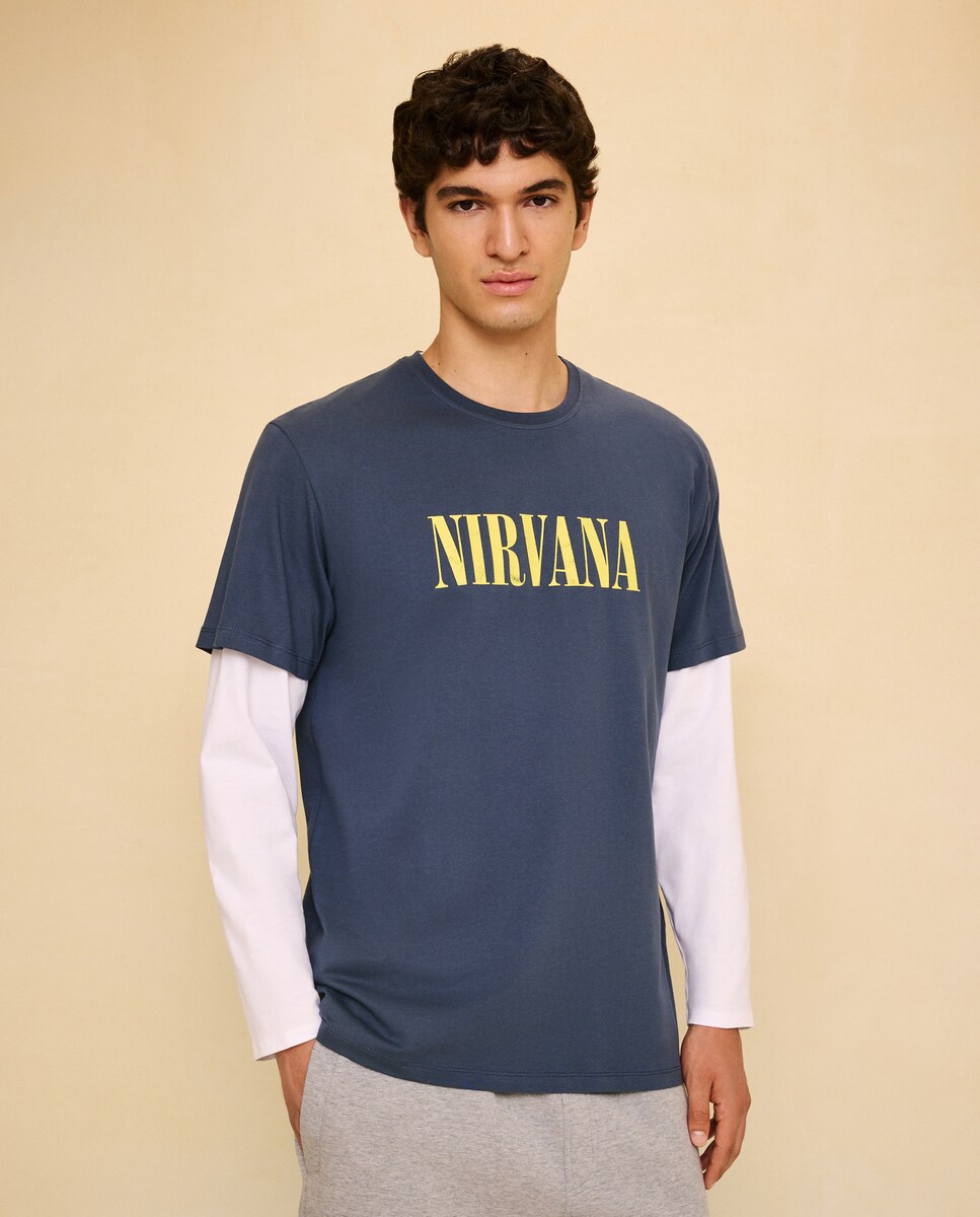 Imagen 0 de Camiseta de hombre de manga corta de Nirvana Azul oscuro
