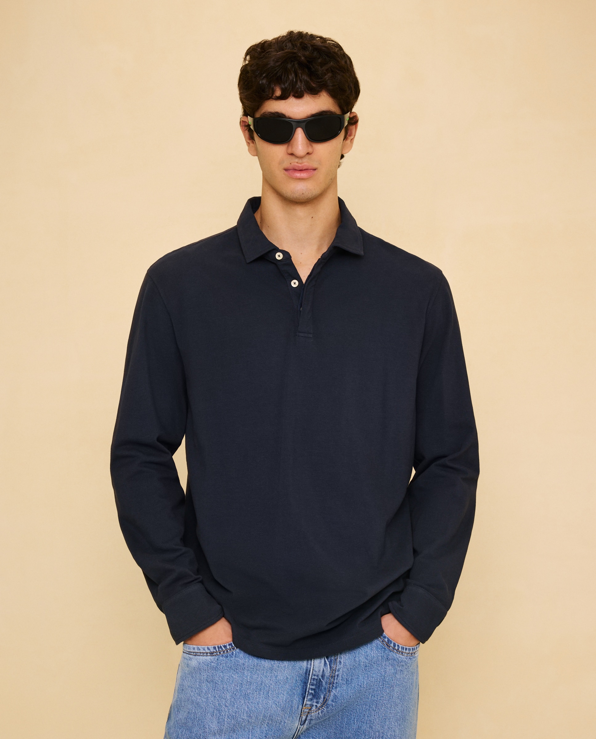 Polo de manga larga de hombre - Easy Wear - Azul marino Azul marino-1
