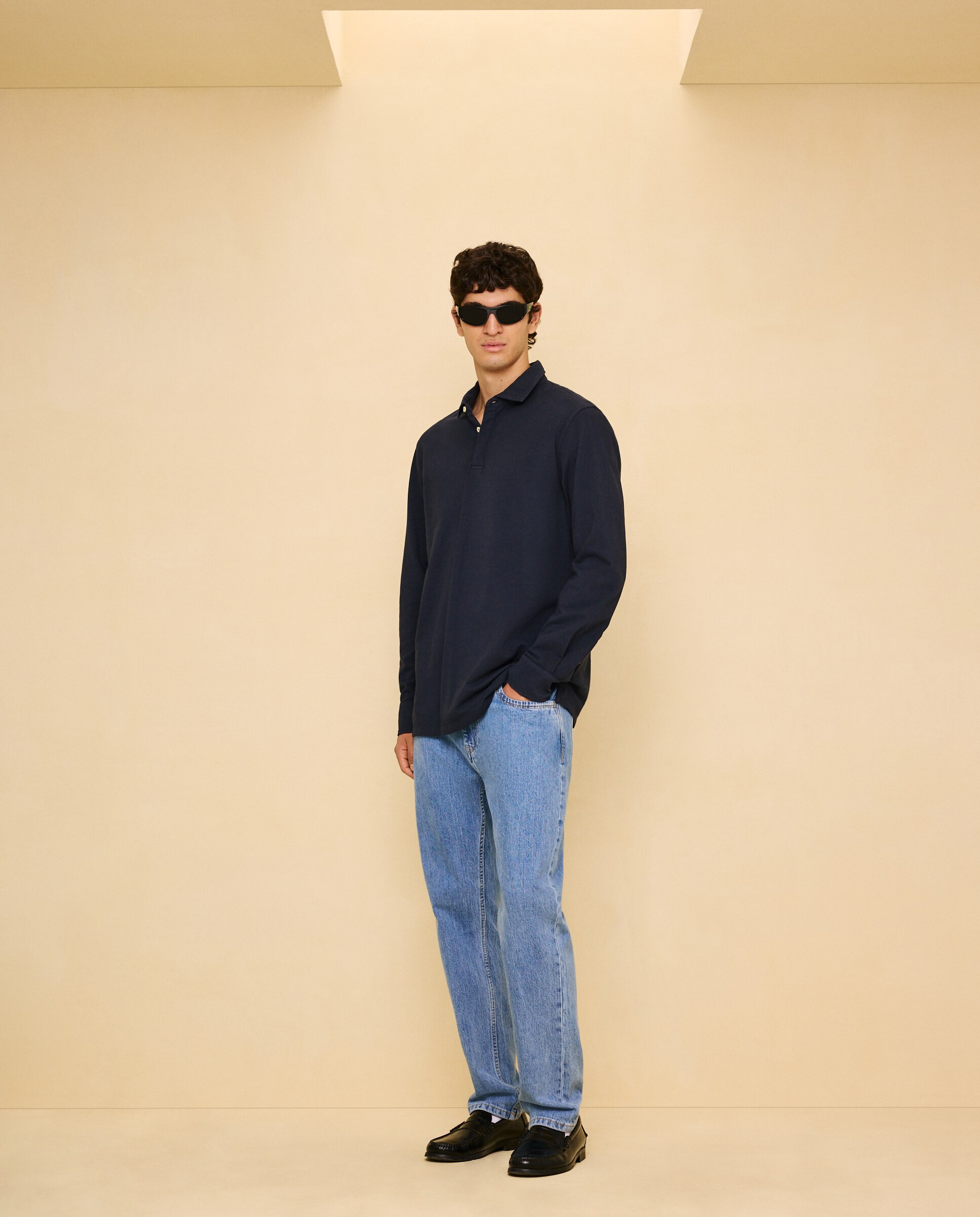Polo de manga larga de hombre - Easy Wear - Azul marino Azul marino-2