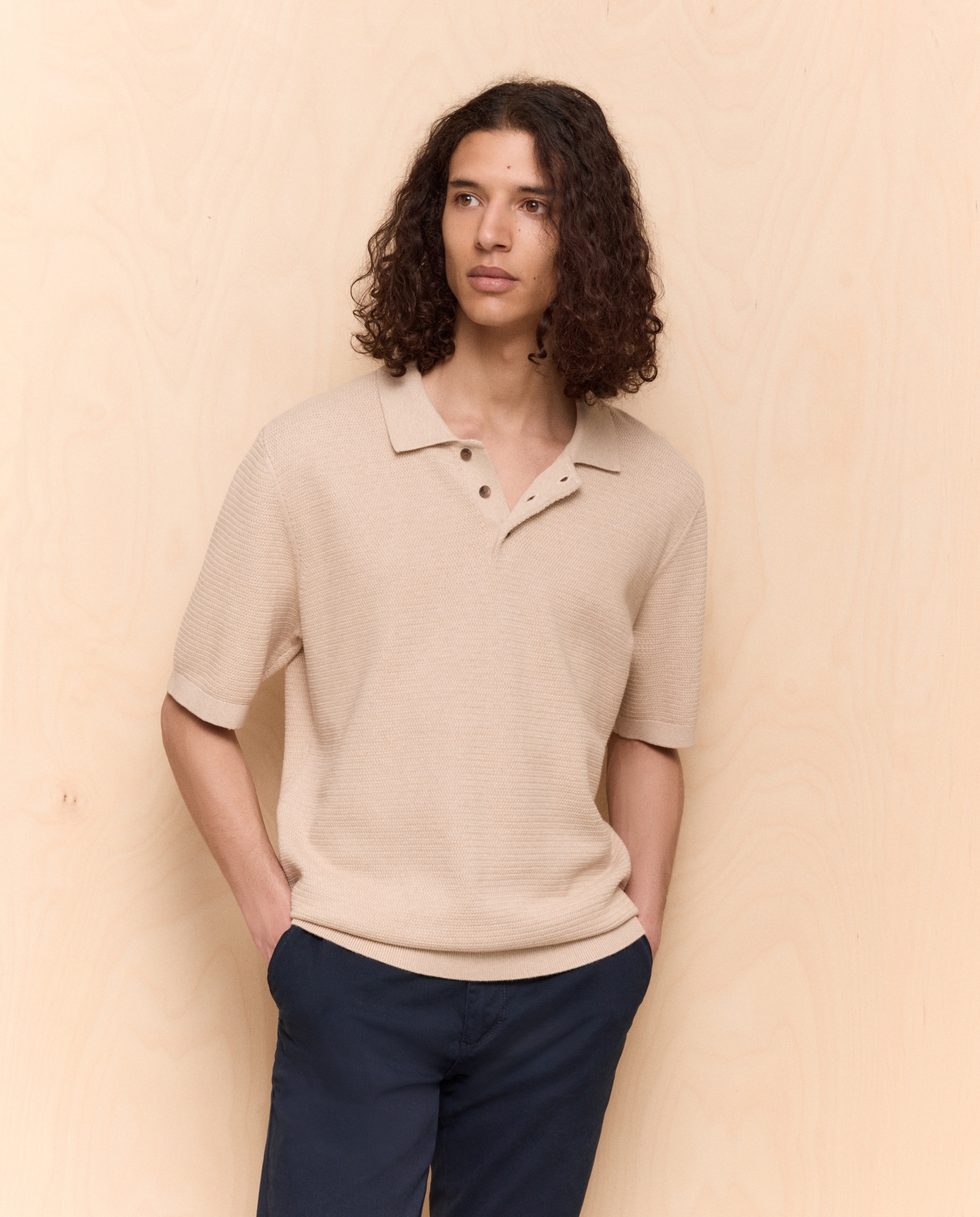 Imagen 0 de Polo de tricot de manga corta de hombre Tostado