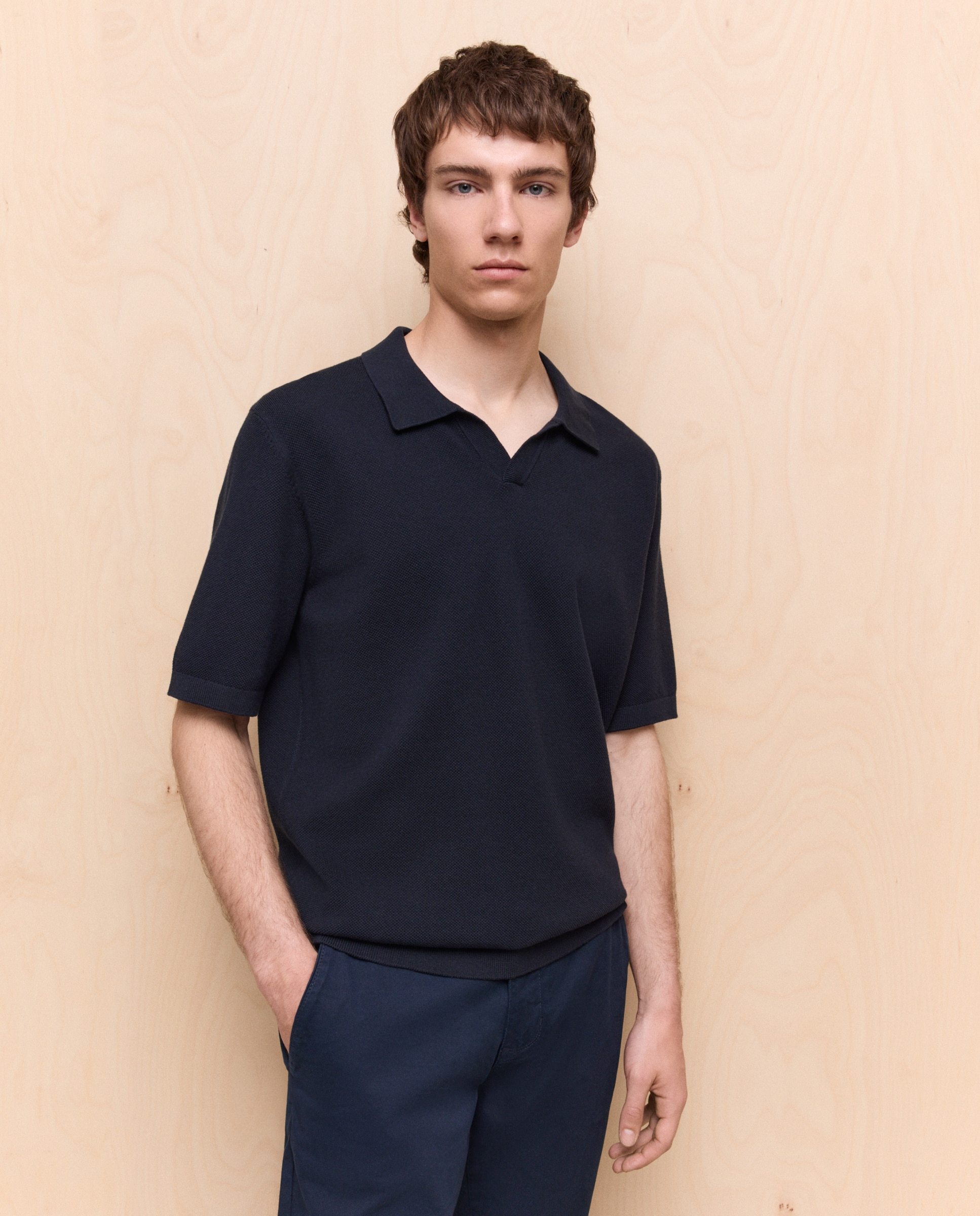 Polo de tricot de manga corta de hombre - Easy Wear - Azul marino Azul marino-1