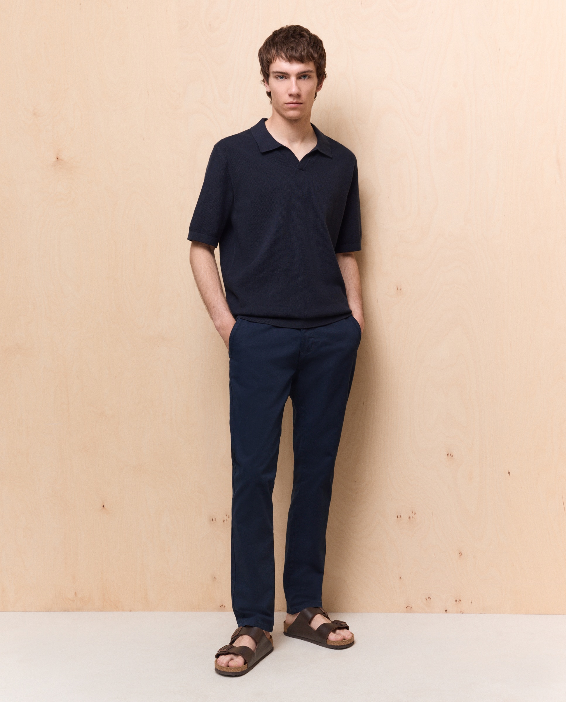 Polo de tricot de manga corta de hombre - Easy Wear - Azul marino Azul marino-4