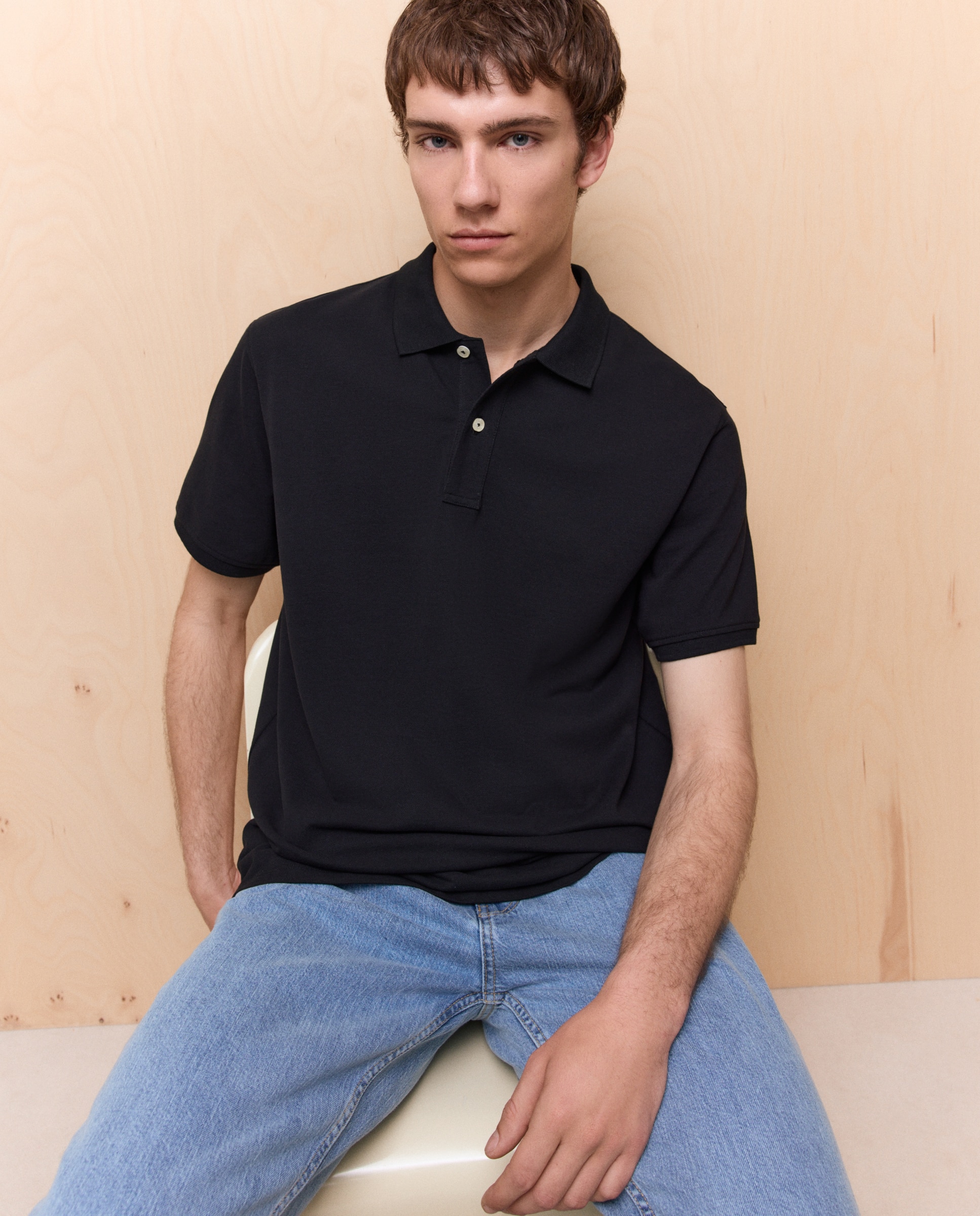 Polo de piqué de manga corta de hombre - Easy Wear - Negro Negro-1