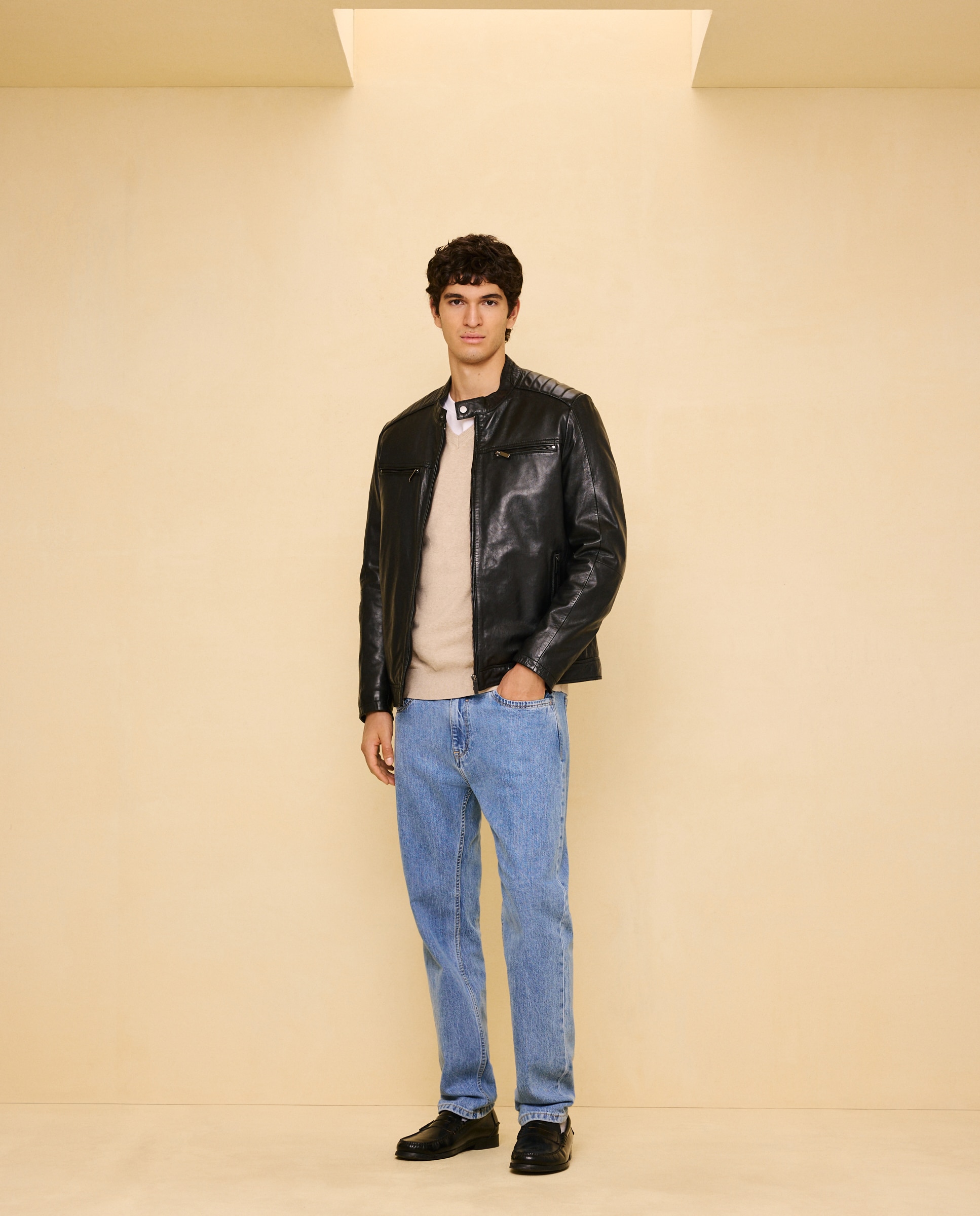 Cazadora piel tipo biker de hombre - Easy Wear - Negro Negro-2