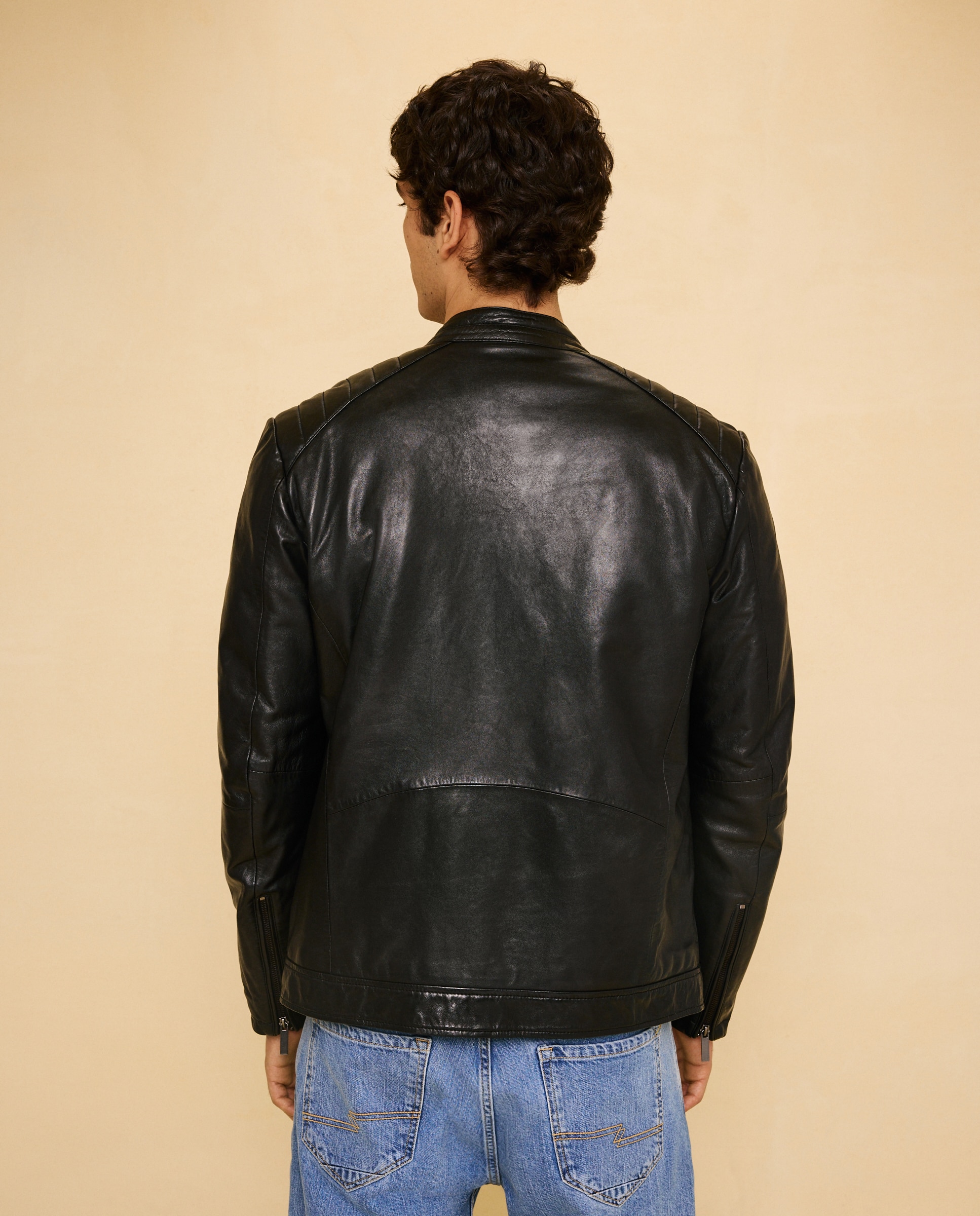 Cazadora piel tipo biker de hombre - Easy Wear - Negro Negro-3