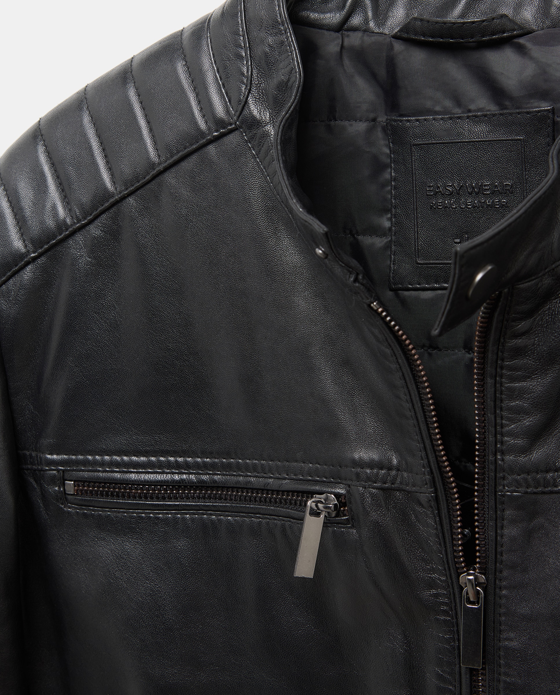 Cazadora piel tipo biker de hombre - Easy Wear - Negro Negro-5