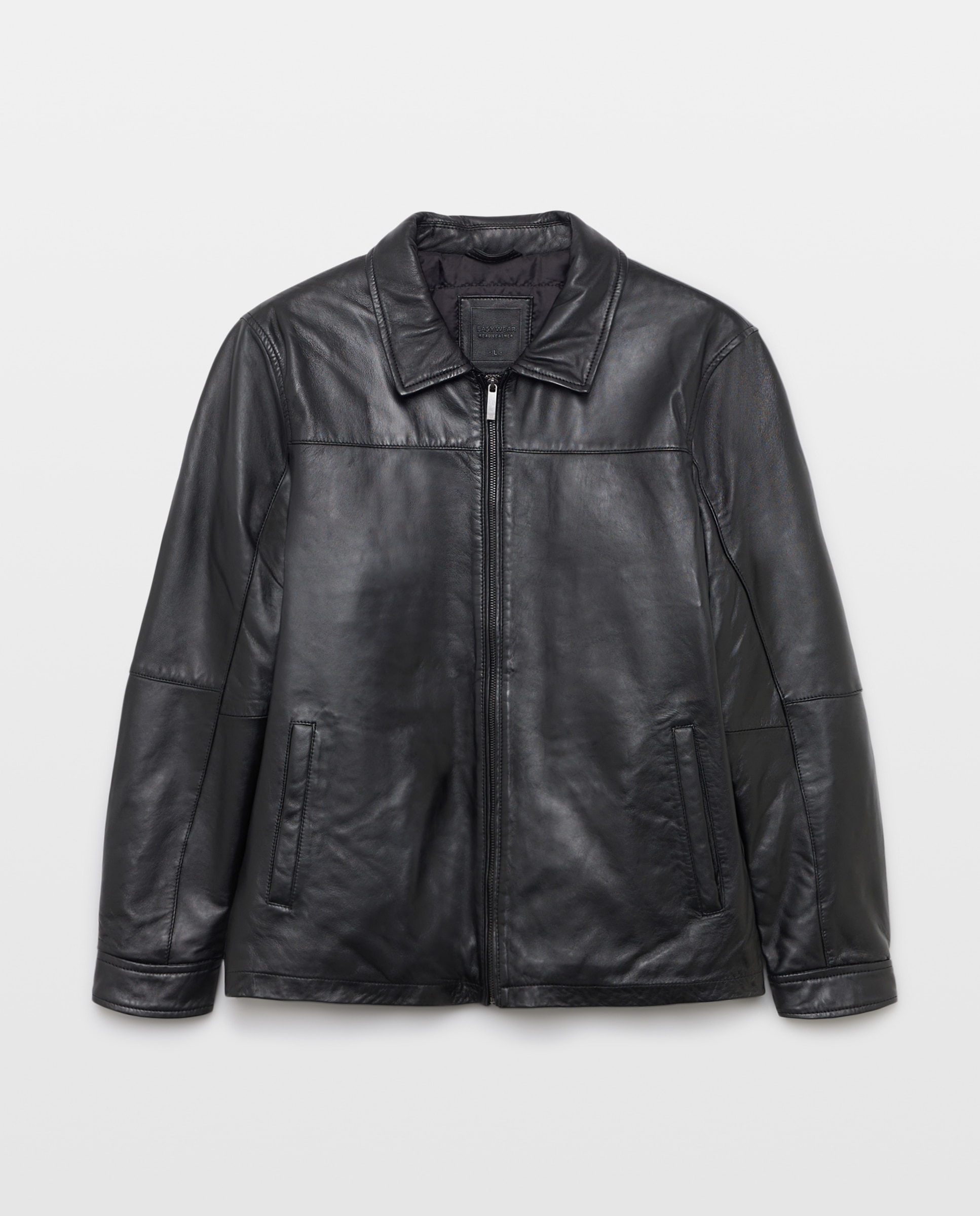 Blusão em Pele com Colarinho de Camisa Preto-5