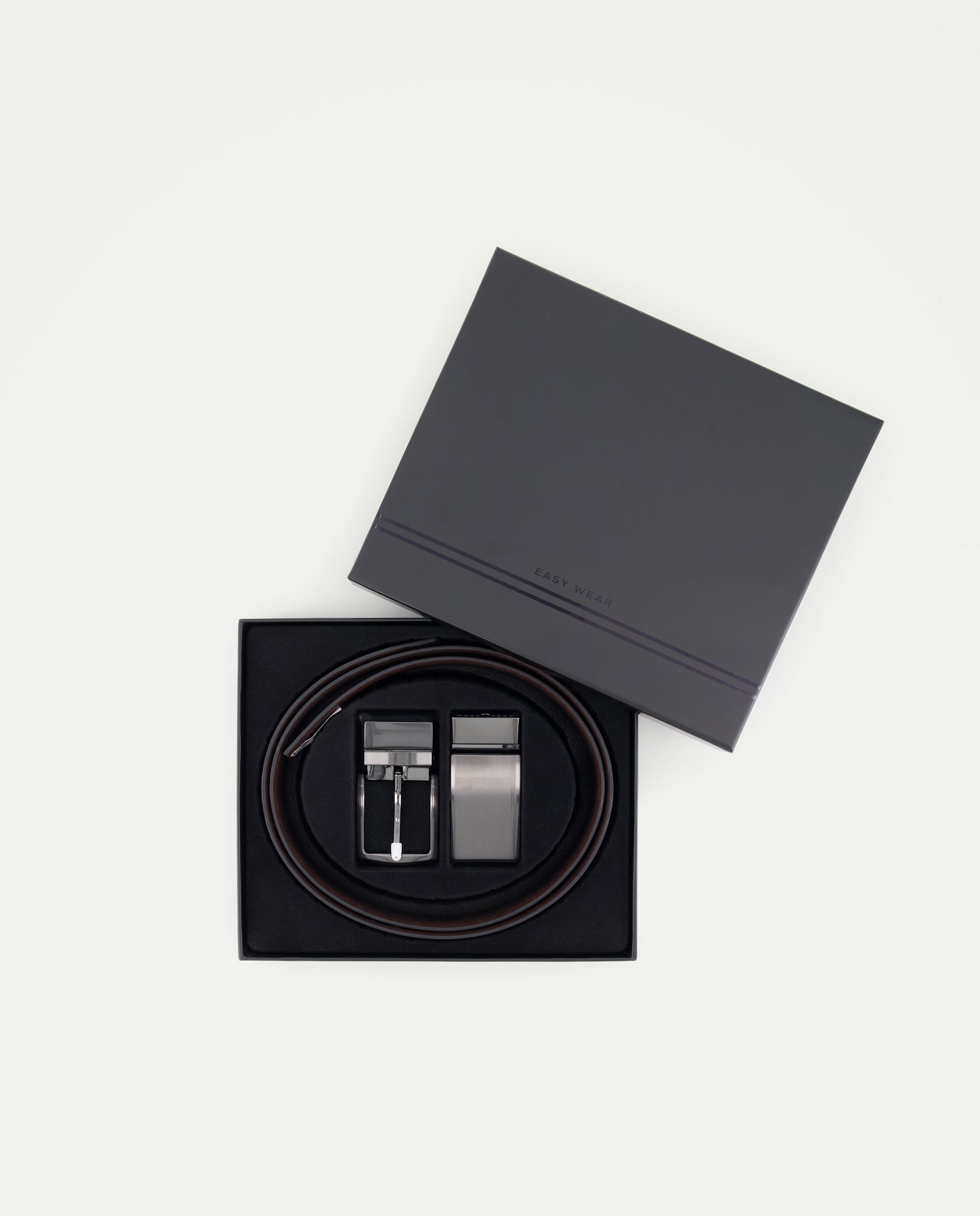Caja con cinturón vestir de hombre reversible y hebillas intercambiables - Easy Wear - Negro Negro-4