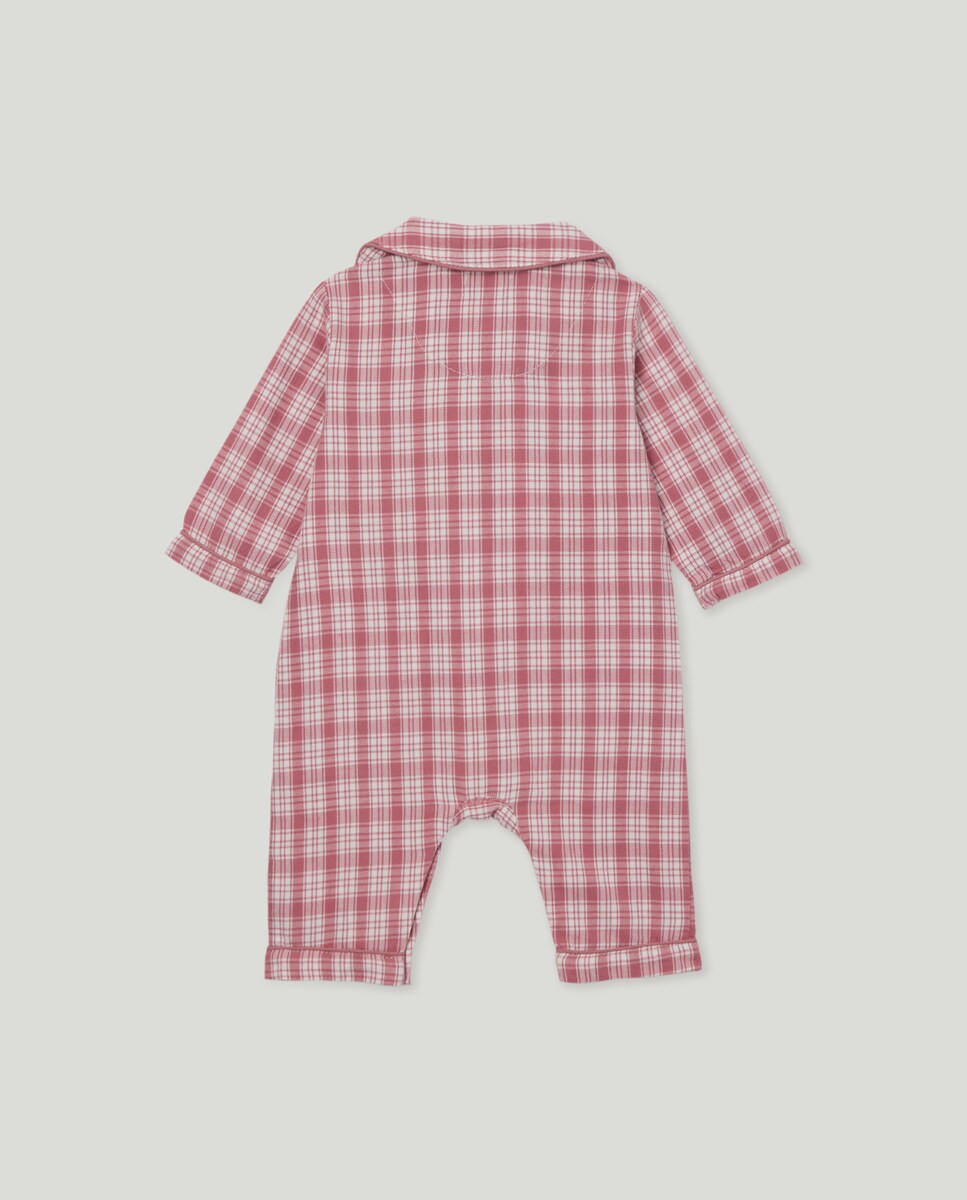 Babygrow Comprido Abotoado de Bebé aos Quadrados Rosa-2