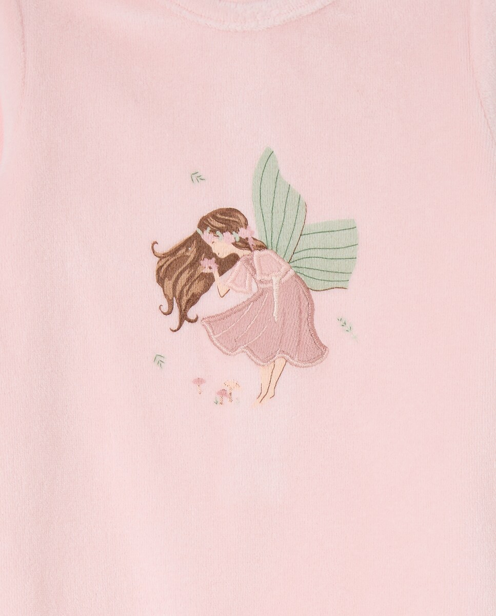 Babygrow de Bebé em Velour com Estampado de Fantasia Rosa-3
