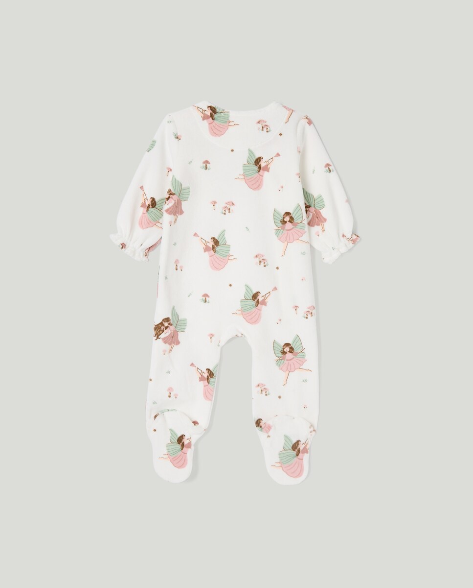 Babygrow de Bebé em Velour com Estampado de Fantasia Branco-2