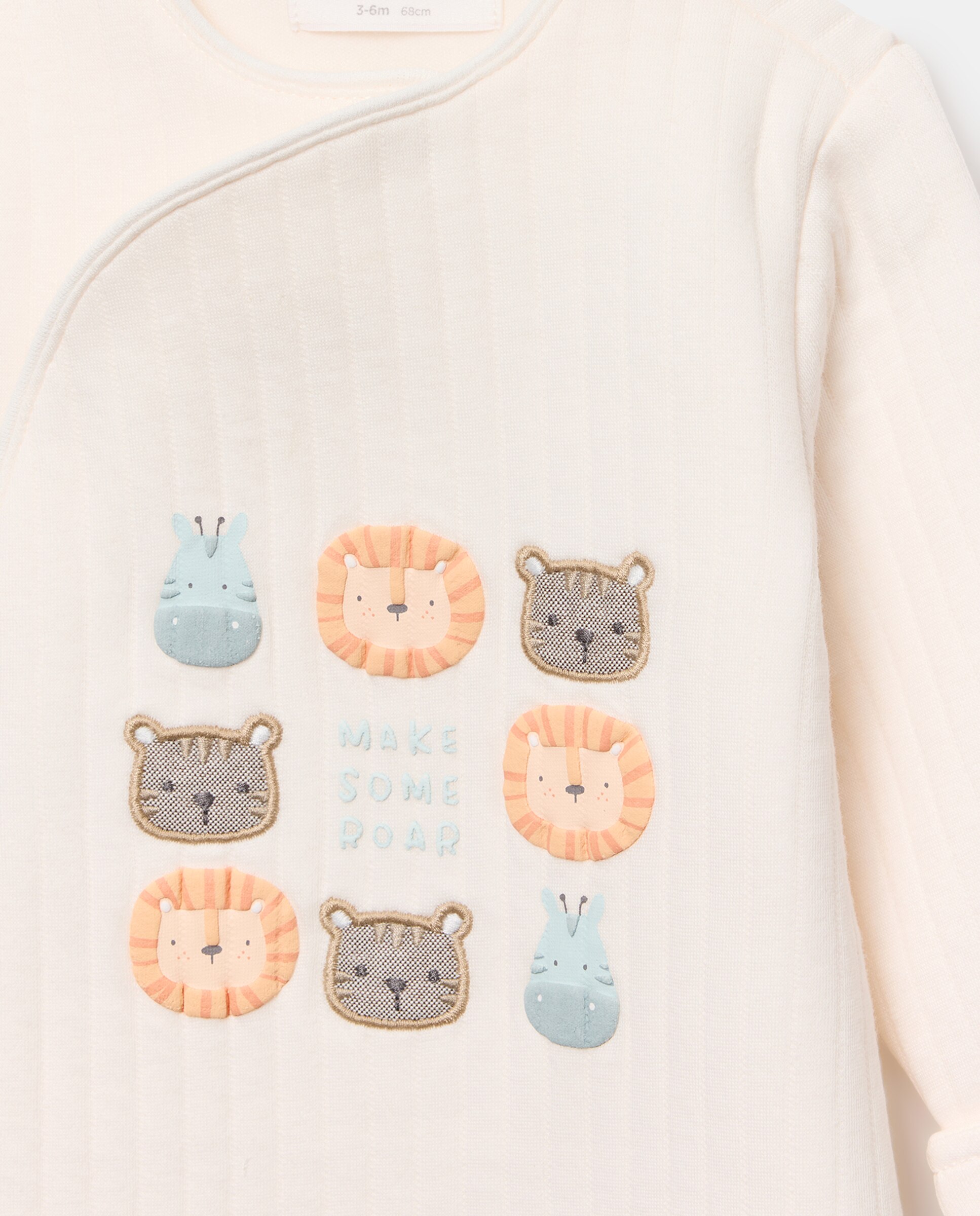 Pelele largo de bebé guata estampado animales - Cotton Juice - Blanco Blanco-3