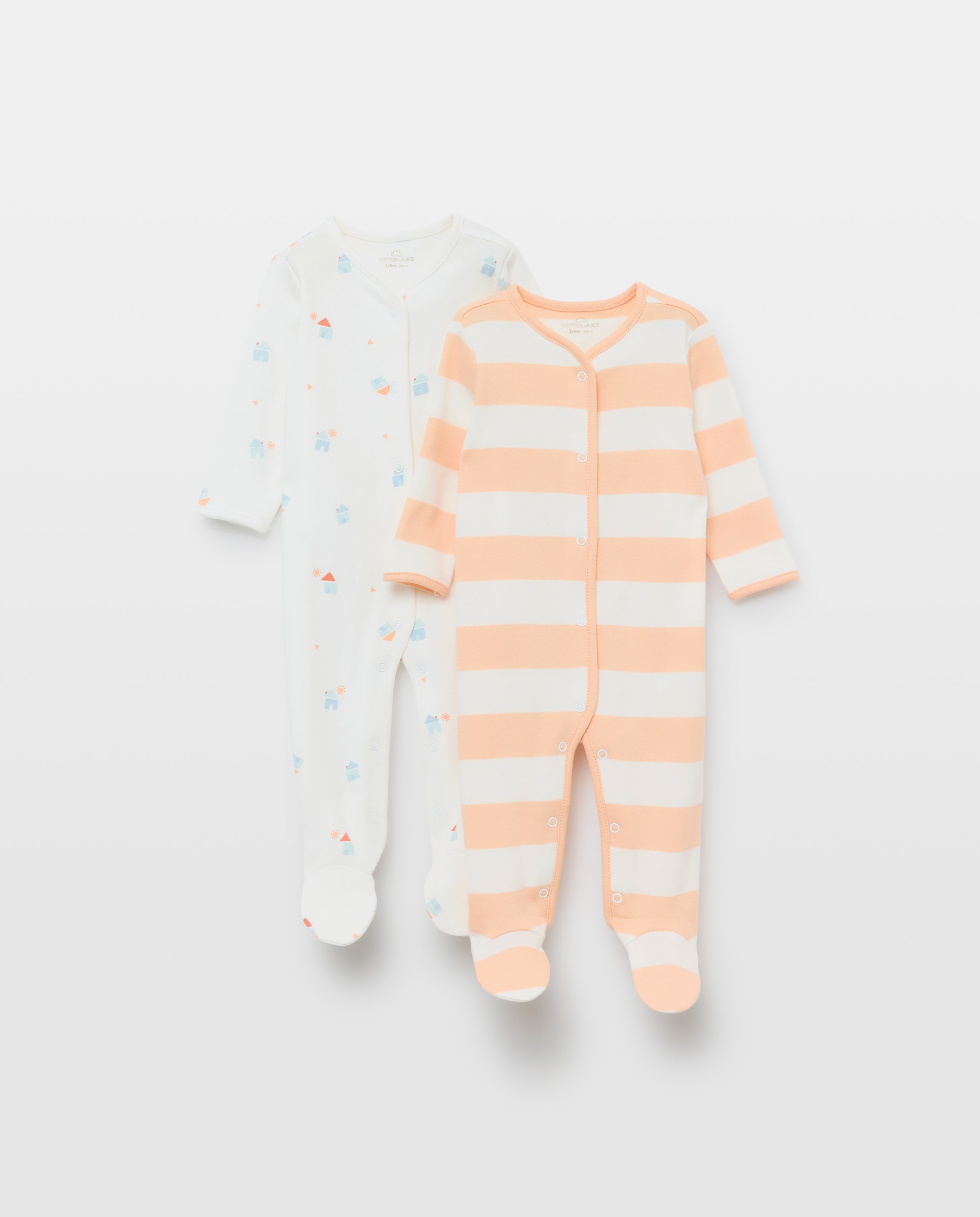 Imagem 0 de Pack de 2 Babygrows Compridos de Bebé Casas e Riscas
