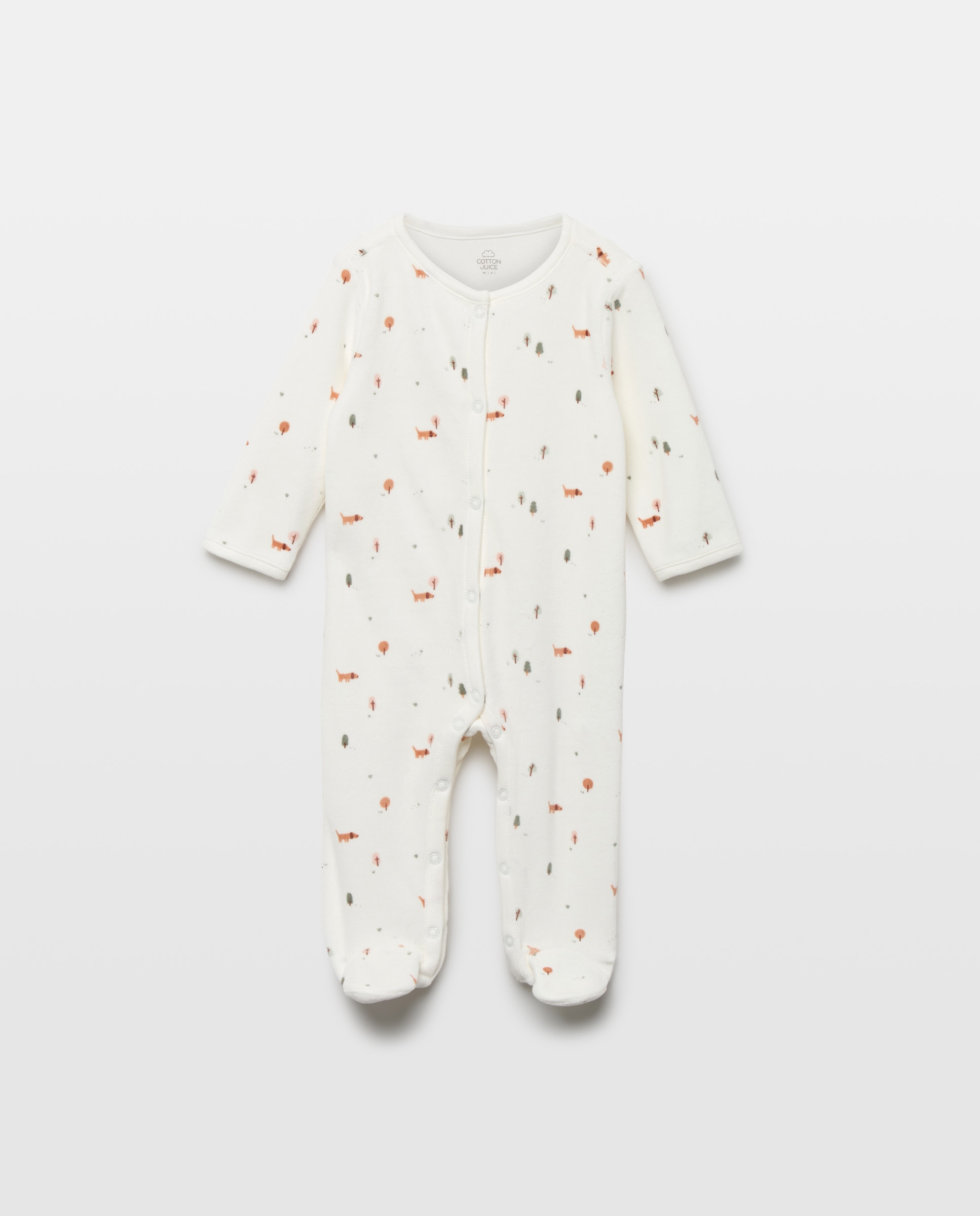 Pelele Velur largo con estampado perros de bebé - Cotton Juice - Blanco Blanco-1