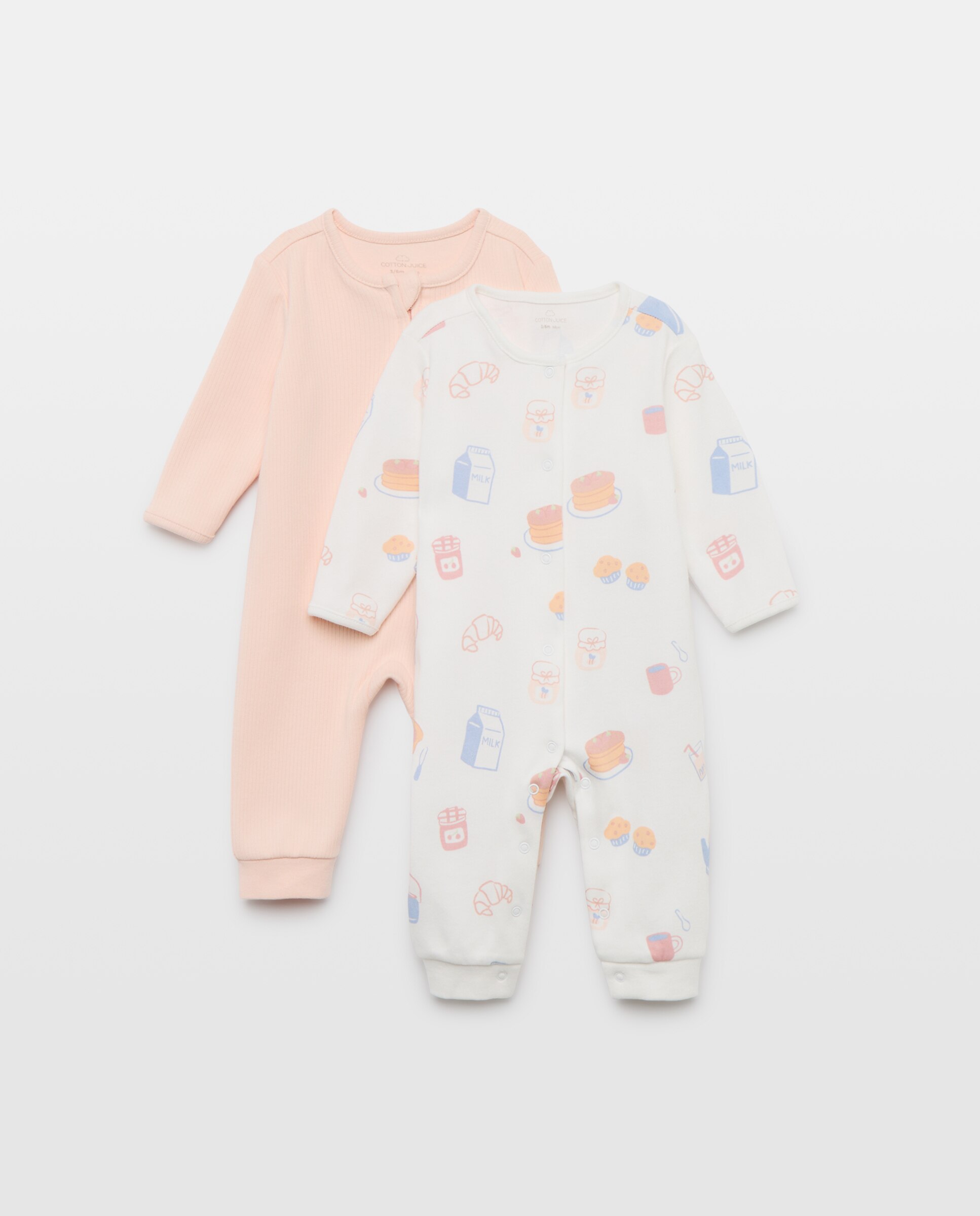 Imagem 0 de Pack de 2 Babygrows Canelados Compridos de Bebé em Malha com Fantasia de Croissants