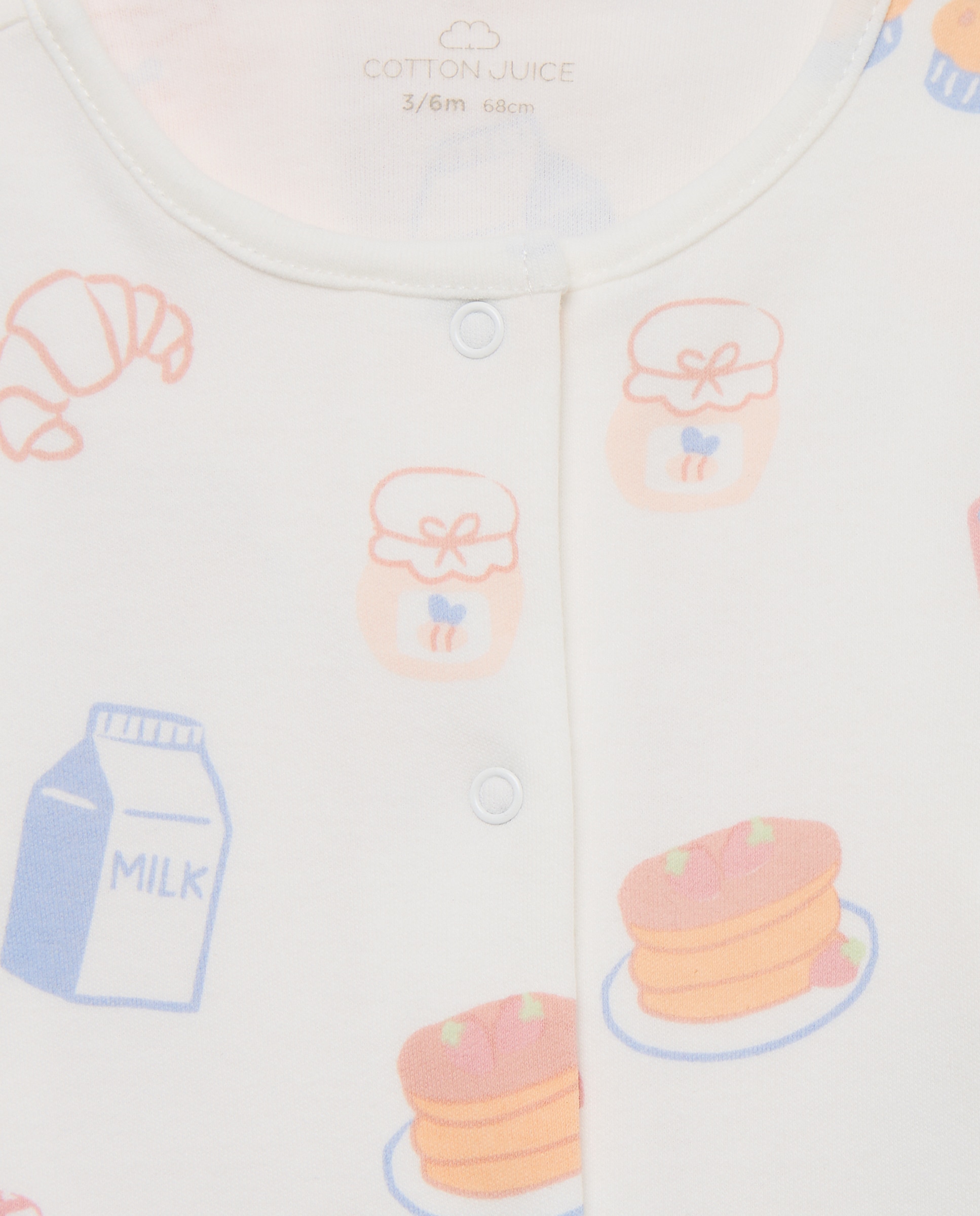 Pack de 2 Babygrows Canelados Compridos de Bebé em Malha com Fantasia de Croissants Cotton Juice Rosa-3