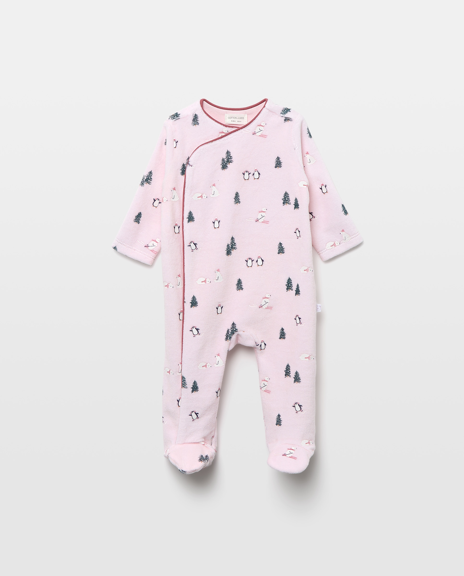 Pelele largo de velour estampado fantasía de bebé - Cotton Juice - Rosa Rosa-1