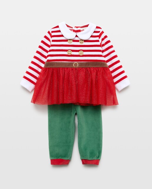 Pijama completo largo de velour con estampado fantasía de bebé niña