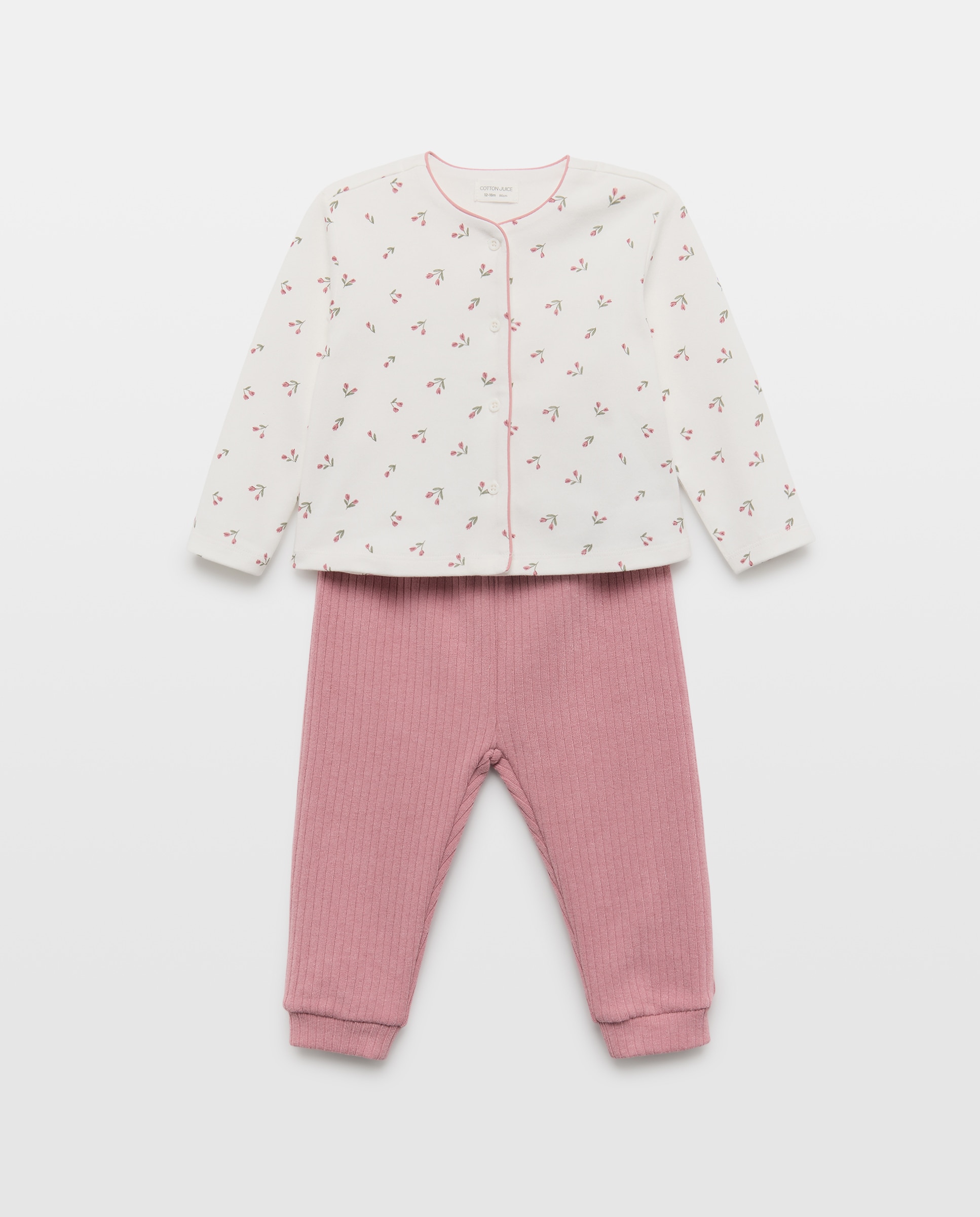 Pijama de Malha de Bebé com Estampado Floral Cotton Juice Rosa-1
