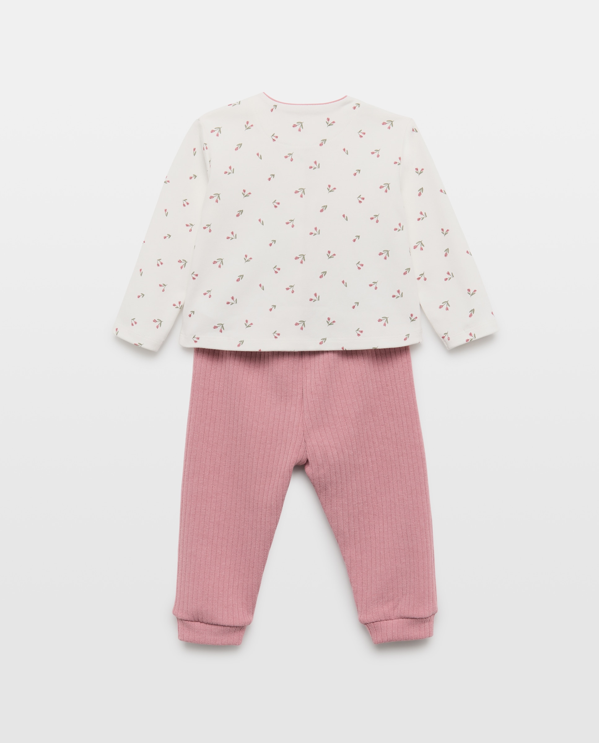 Pijama de Malha de Bebé com Estampado Floral Cotton Juice Rosa-2