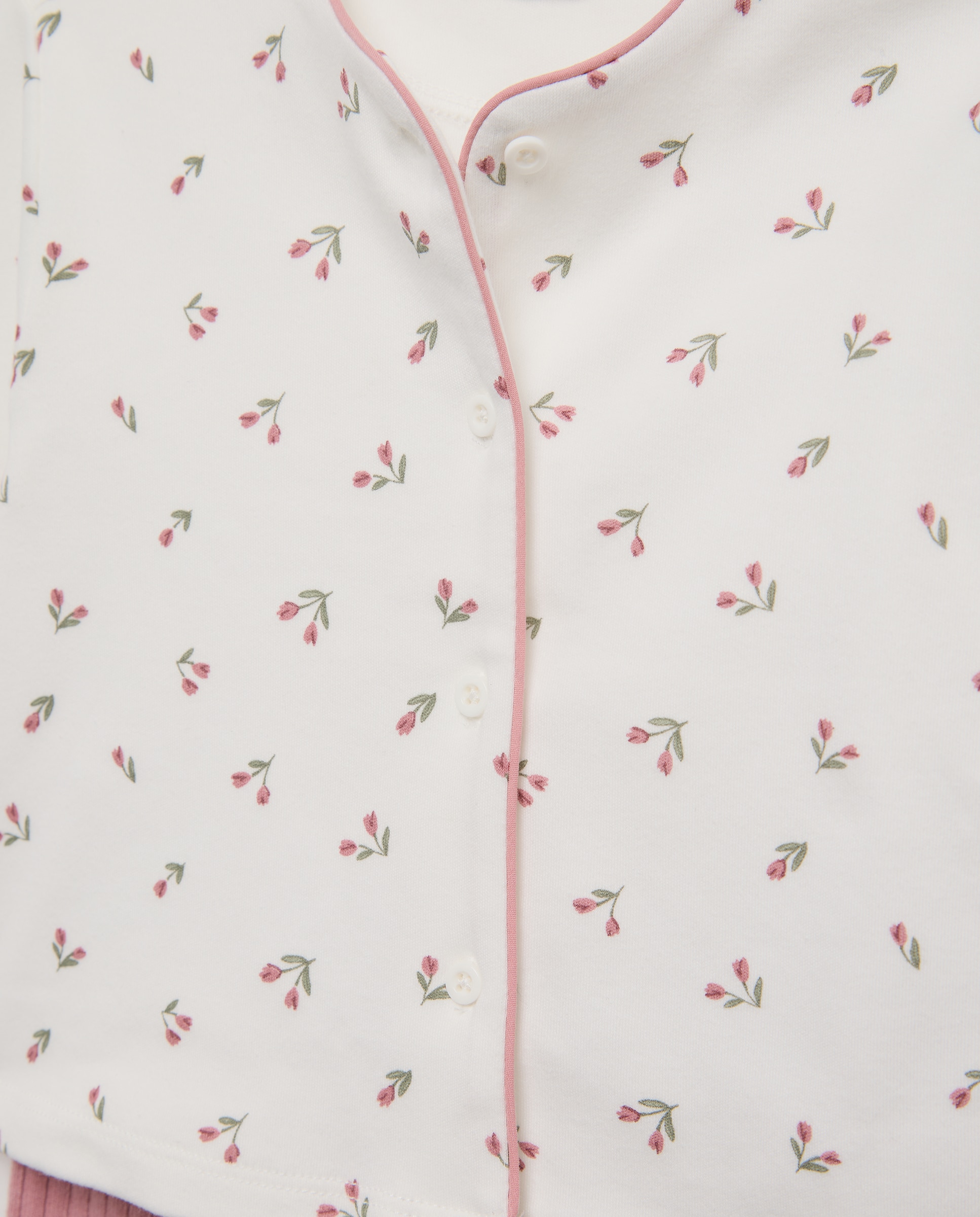 Pijama de Malha de Bebé com Estampado Floral Cotton Juice Rosa-3