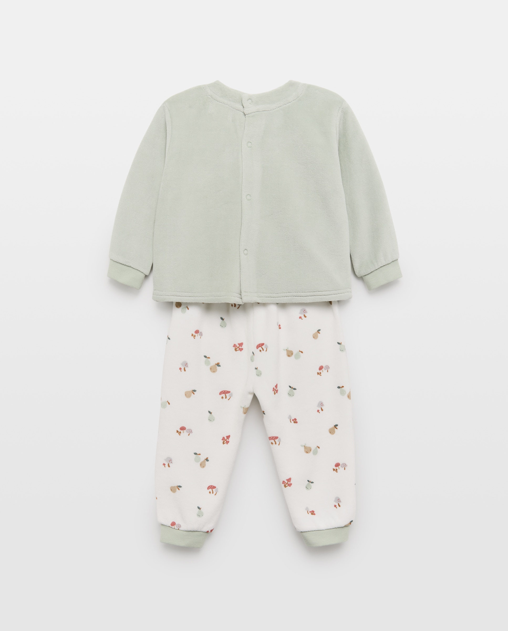 Pijama de Velour de Bebé com Calças com Estampado de Fantasia Verde-2