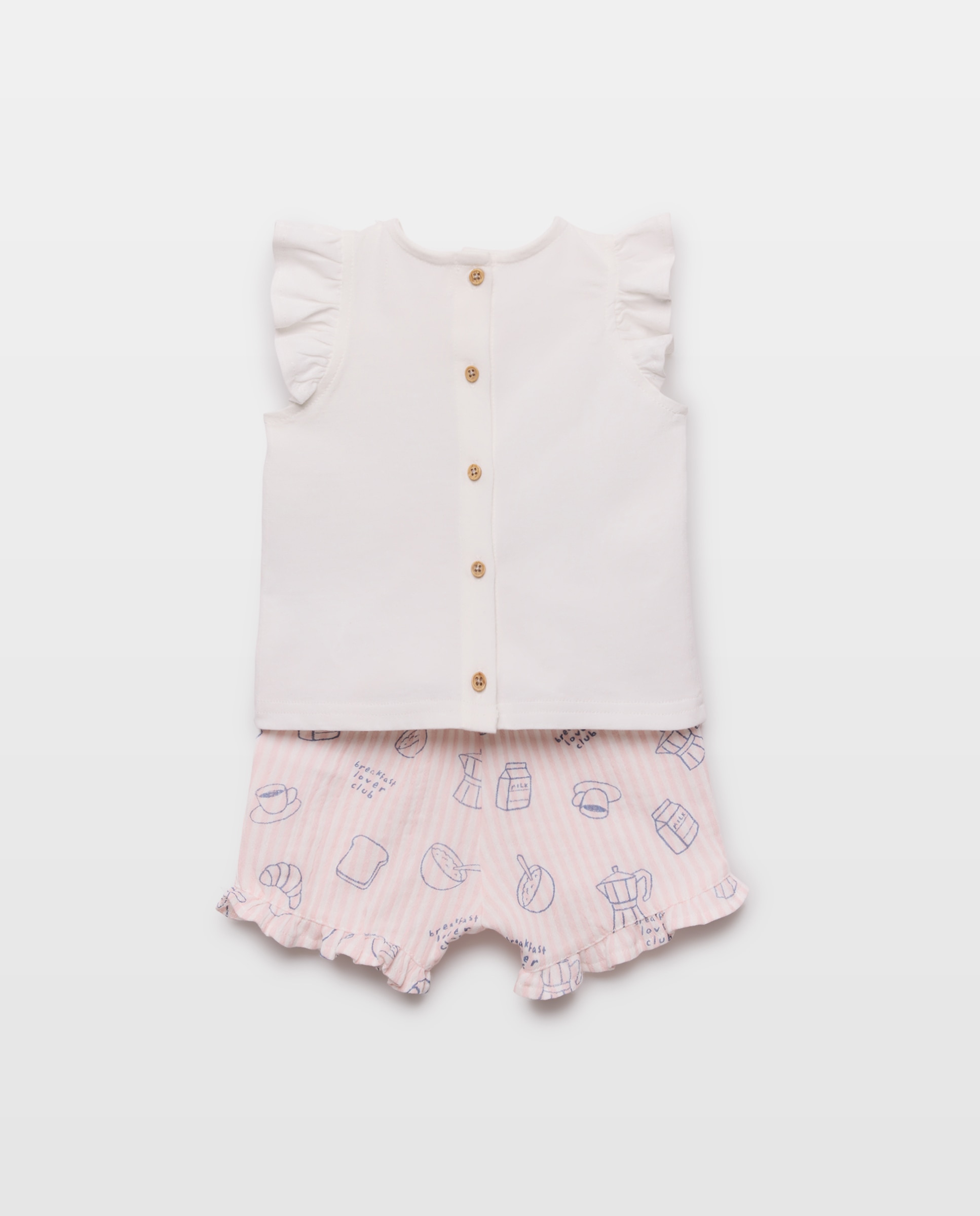 Pijama Misto de Bebé com Calças de Chiffon e Fantasia Cotton Juice Rosa-2