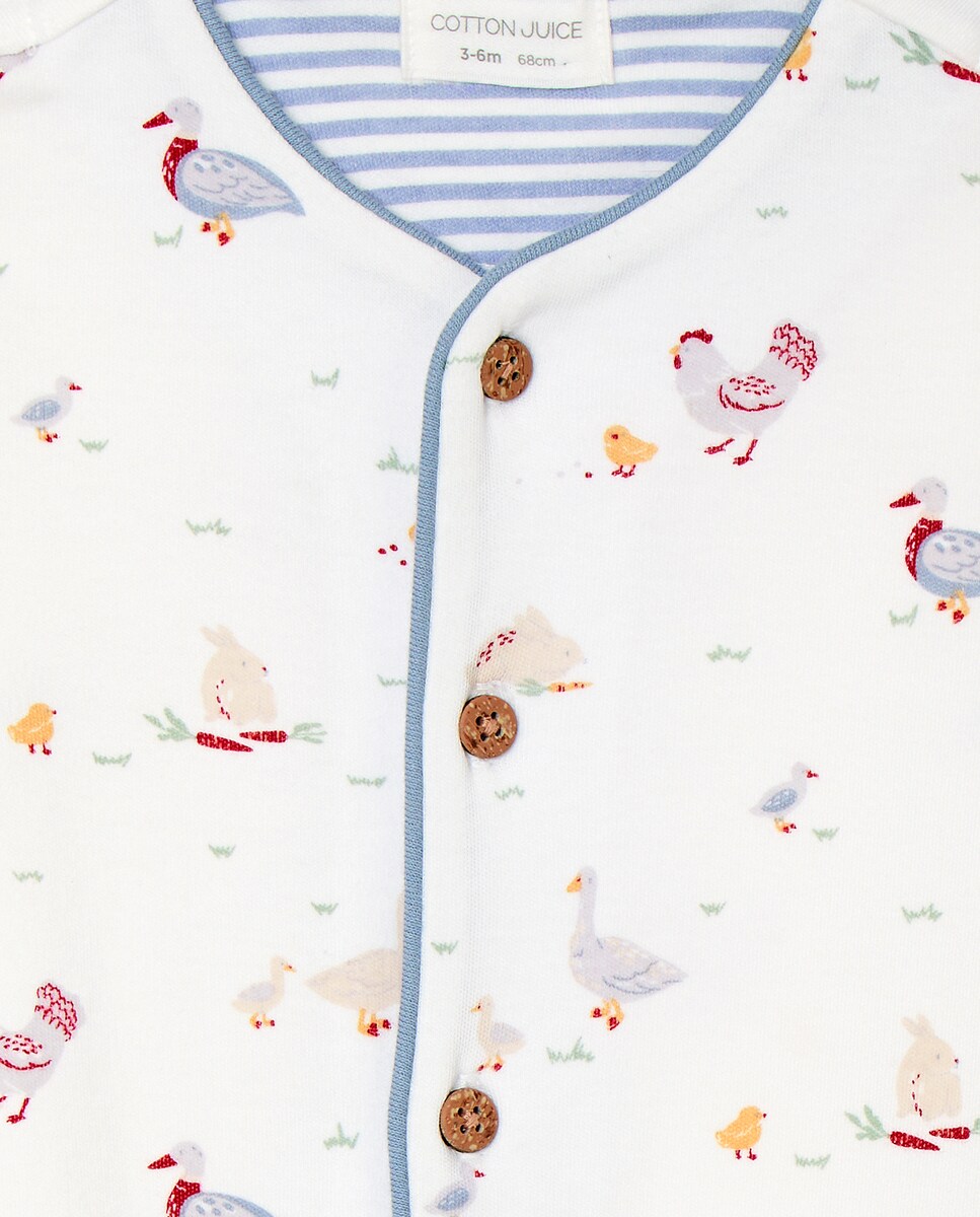 Babygrow Comprido de Malha de Bebé com Estampado de Animais Branco-3