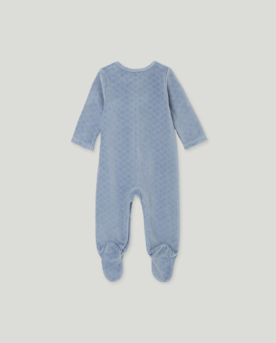 Babygrow Comprido Básico Liso de Bebé em Velour 400 Azul-2