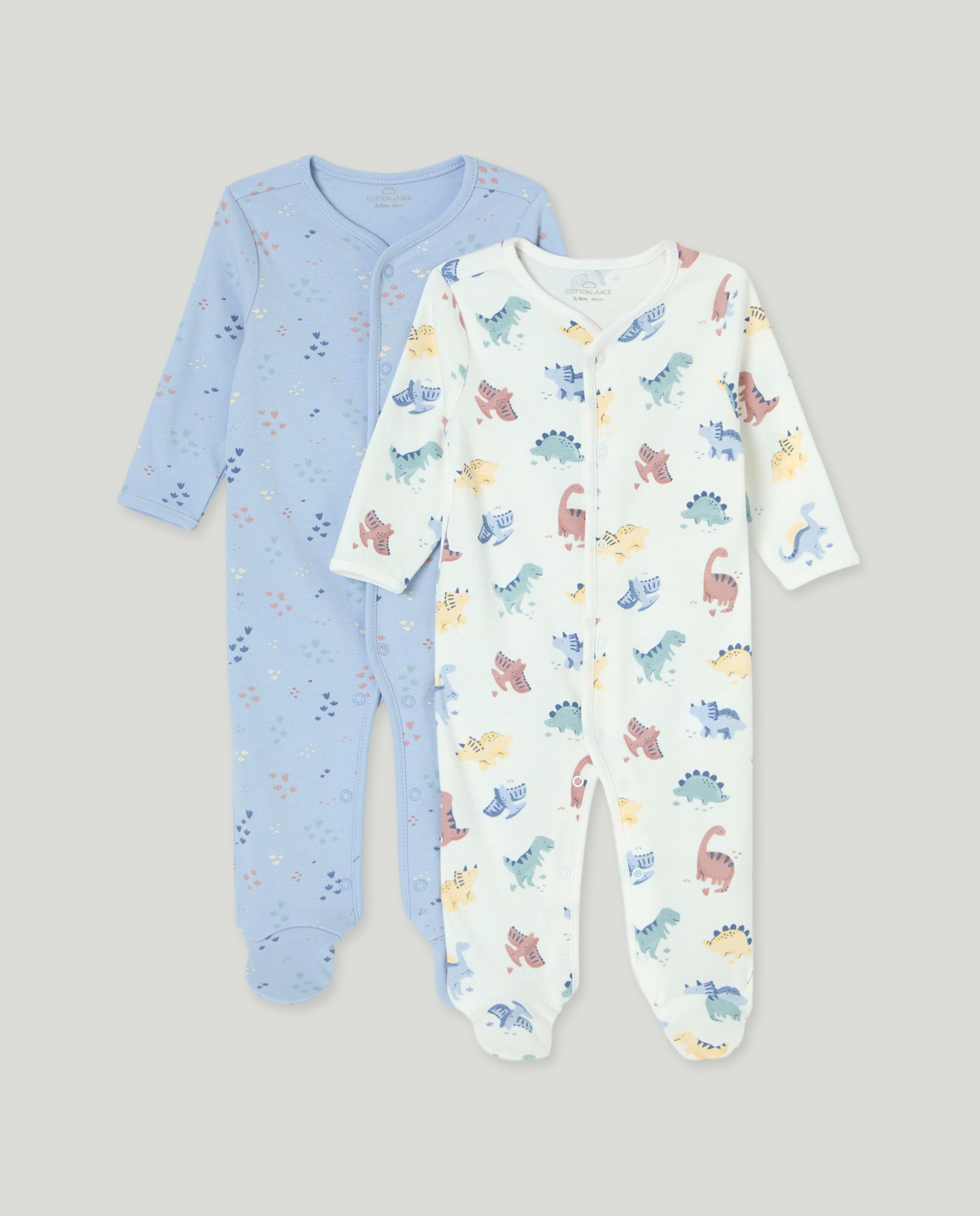 Pack de 2 Babygrows de Malha de Bebé com Estampado de Fantasia Branco-1