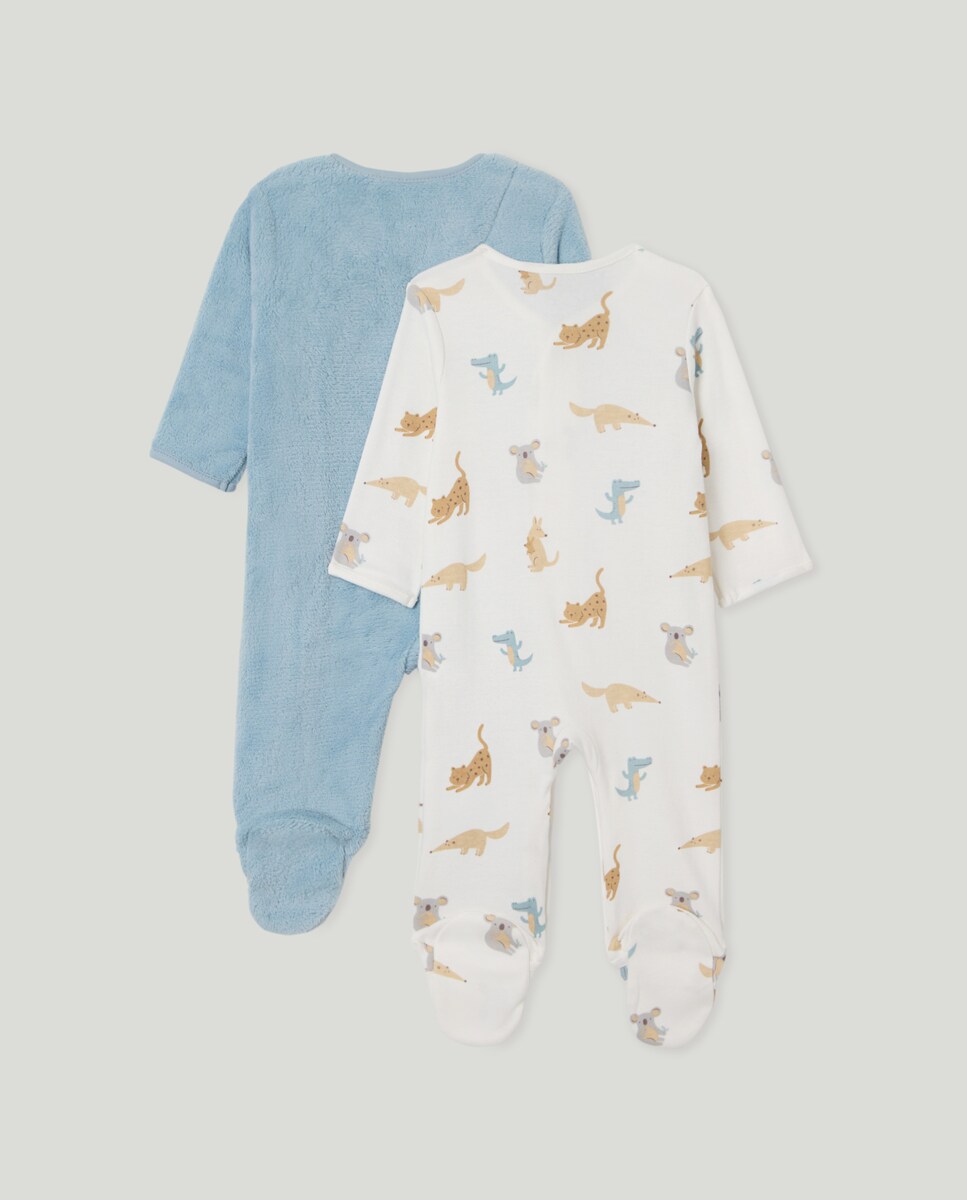 Pack de 2 Babygrows Compridos Thin and Thick Animais de Bebé Verde-2