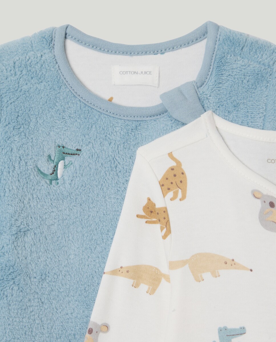 Pack de 2 Babygrows Compridos Thin and Thick Animais de Bebé Verde-3