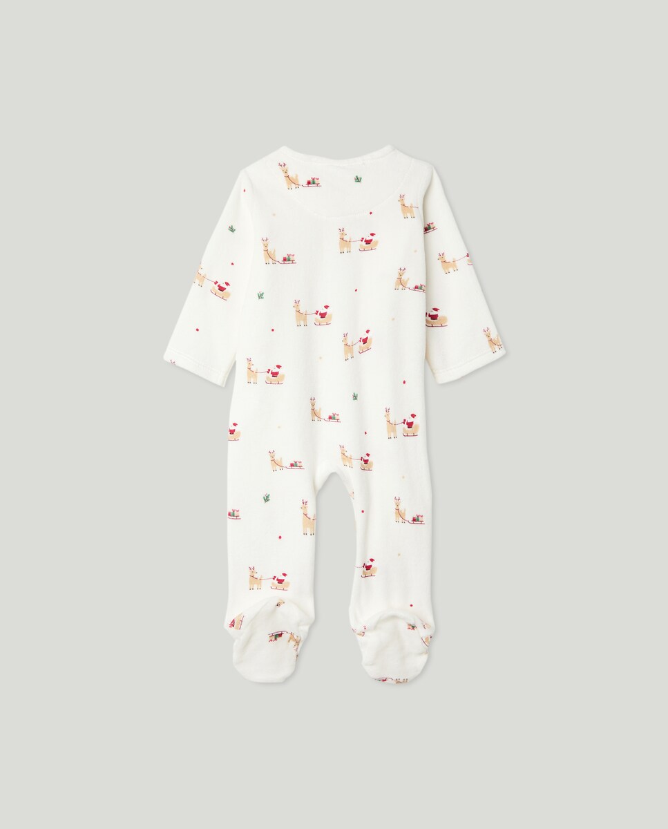 Pijama Completo de Bebé em Velour com Estampado de Fantasia Branco-2