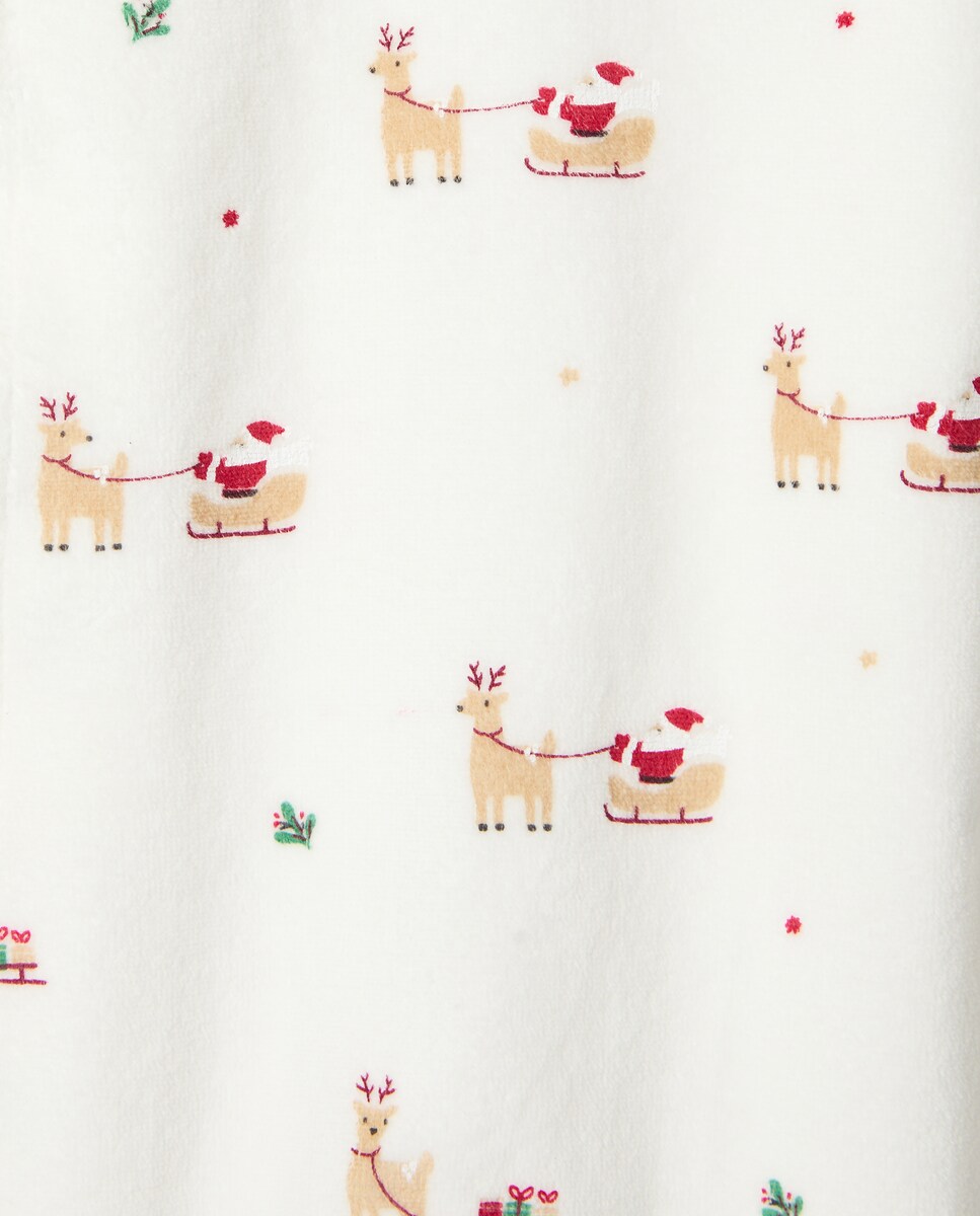 Pijama Completo de Bebé em Velour com Estampado de Fantasia Branco-3