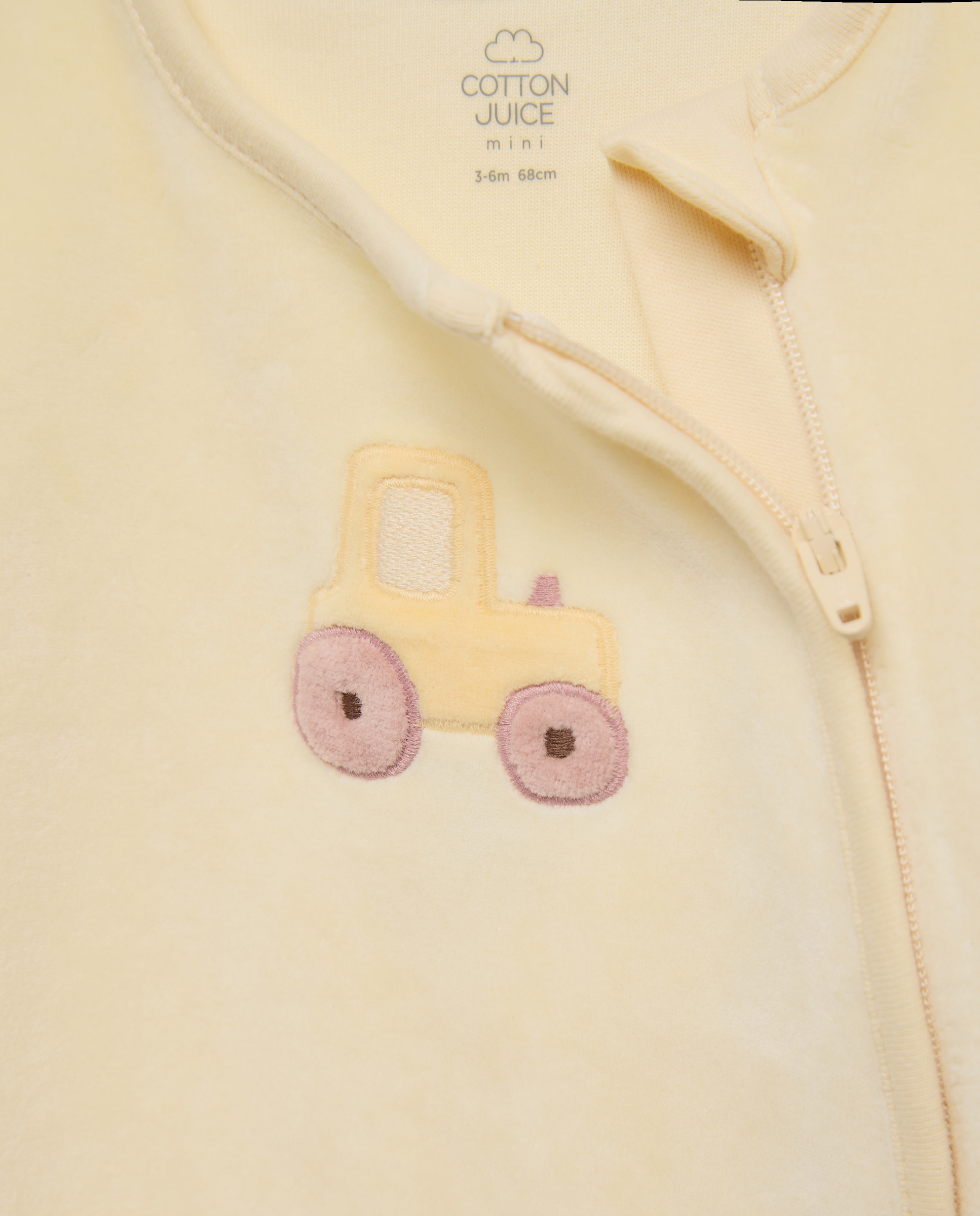 Babygrow de Velour de Bebé com Estampado de Trator Cotton Juice Amarelo-3