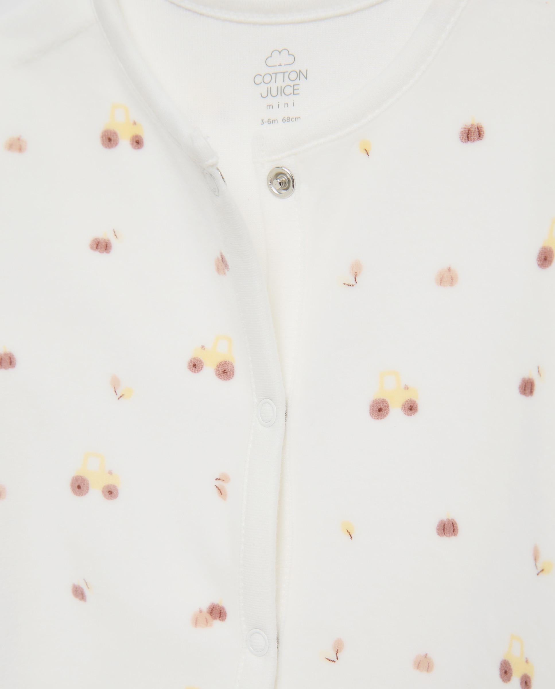 Babygrow de Velour de Bebé com Estampado de Trator Cotton Juice Branco-3